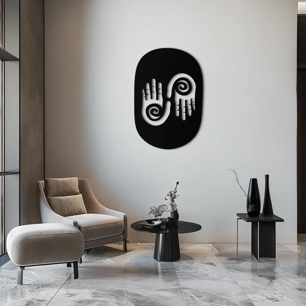 Abstract Spiral Hands Metal Wall Art – Mystical Black Steel Decor with Spiraled Palm Silhouette for Modern Interiors- KAF421 by Enova Art