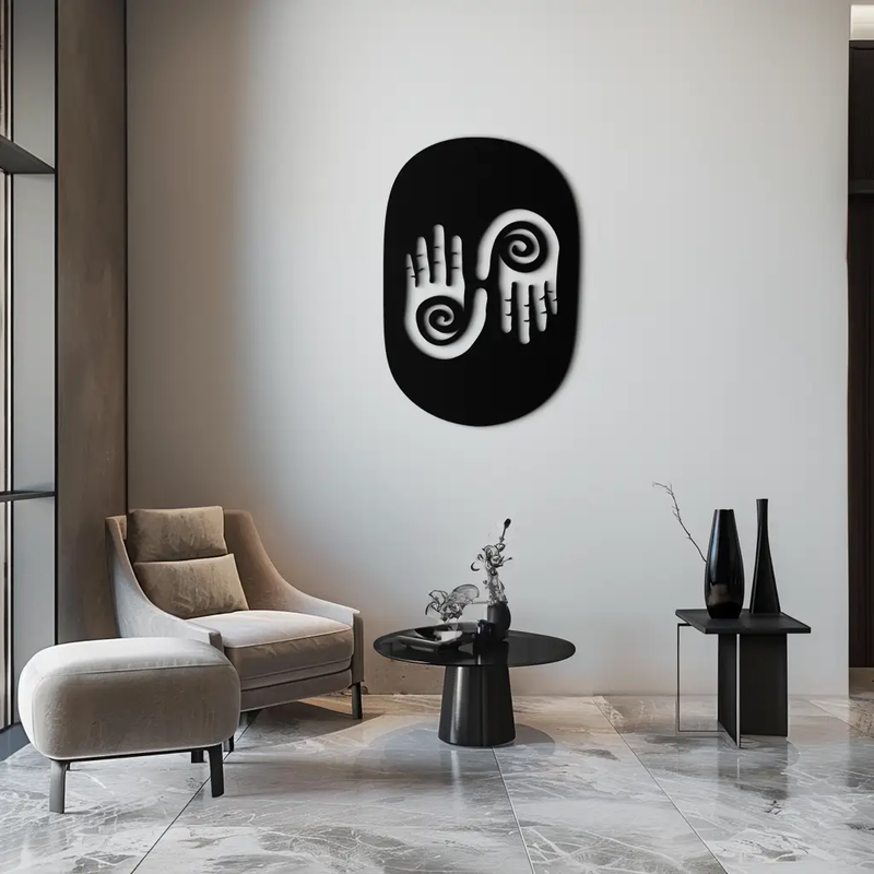 Abstract Spiral Hands Metal Wall Art – Mystical Black Steel Decor with Spiraled Palm Silhouette for Modern Interiors- KAF421 by Enova Art