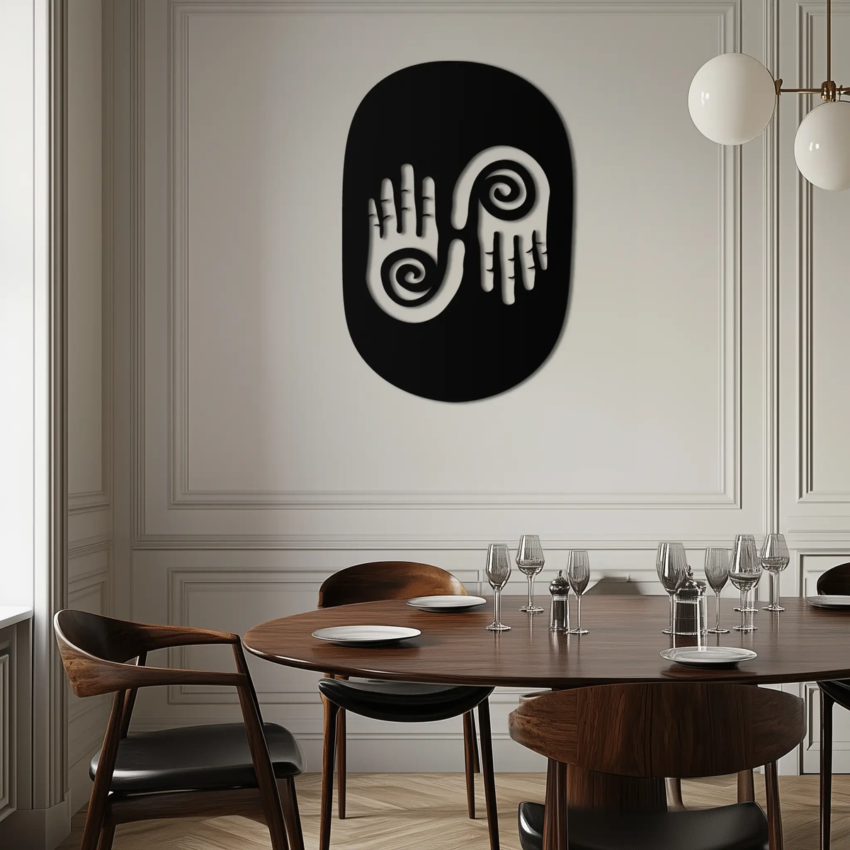Abstract Spiral Hands Metal Wall Art – Mystical Black Steel Decor with Spiraled Palm Silhouette for Modern Interiors- KAF421 by Enova Art