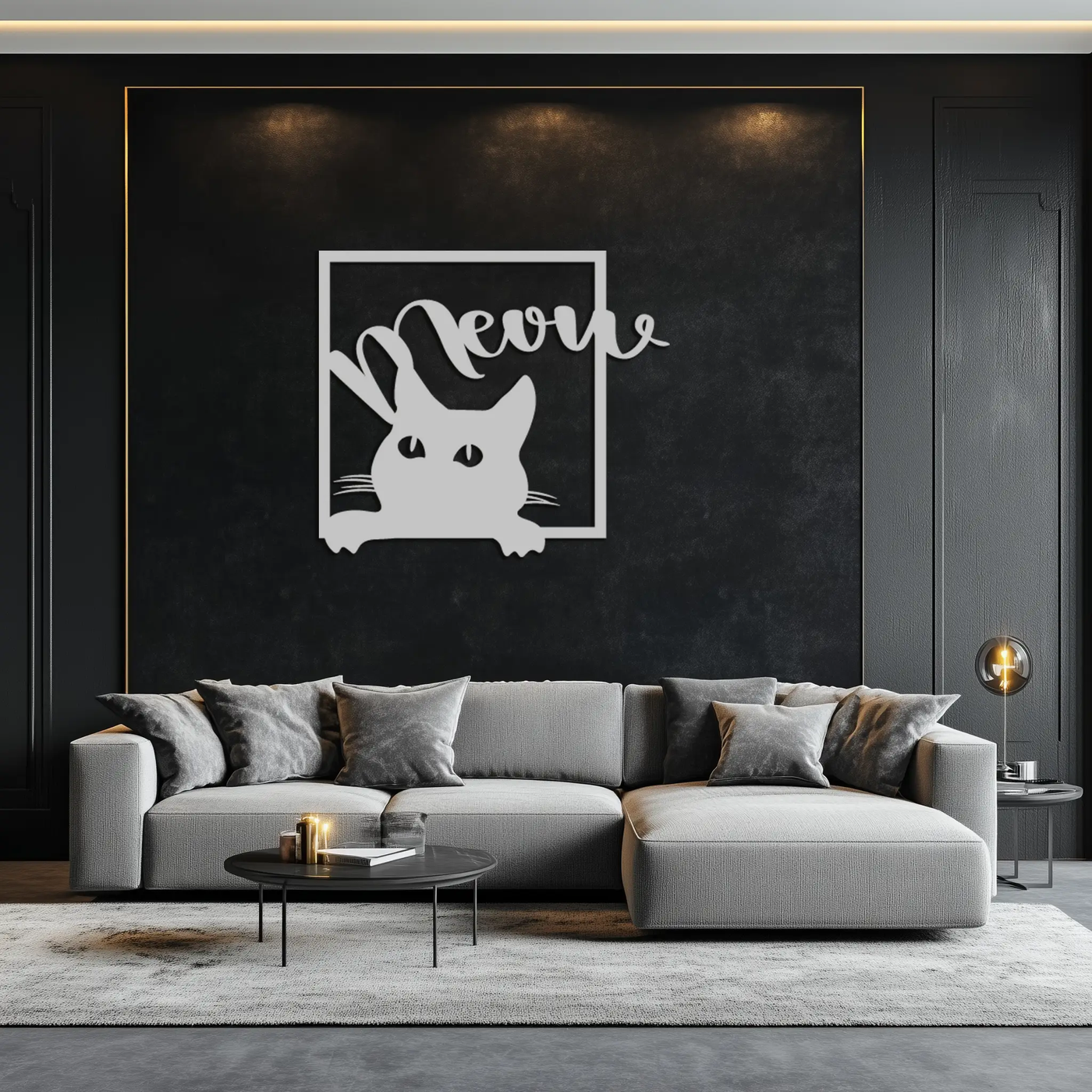 Cute Peeking Cat "Meow" Metal Wall Art – Playful Black Cat Silhouette Steel Decor for Pet Lovers and Home Interiors- KAF425 by Enova Art
