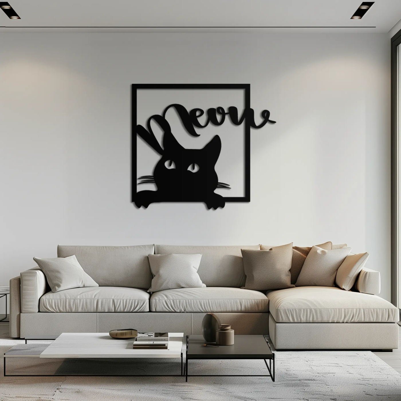 Cute Peeking Cat "Meow" Metal Wall Art – Playful Black Cat Silhouette Steel Decor for Pet Lovers and Home Interiors- KAF425 by Enova Art