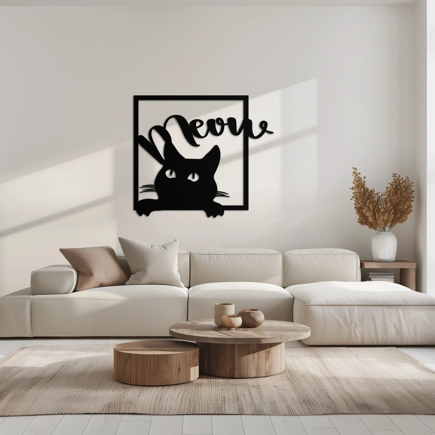 Cute Peeking Cat "Meow" Metal Wall Art – Playful Black Cat Silhouette Steel Decor for Pet Lovers and Home Interiors- KAF425 by Enova Art