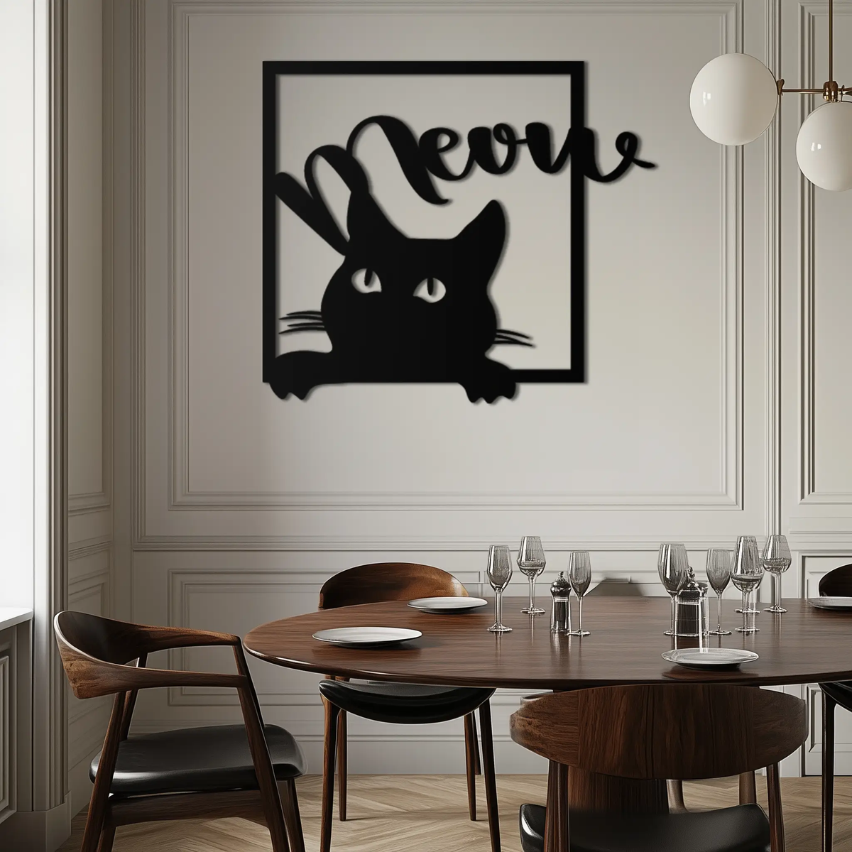 Cute Peeking Cat "Meow" Metal Wall Art – Playful Black Cat Silhouette Steel Decor for Pet Lovers and Home Interiors- KAF425 by Enova Art