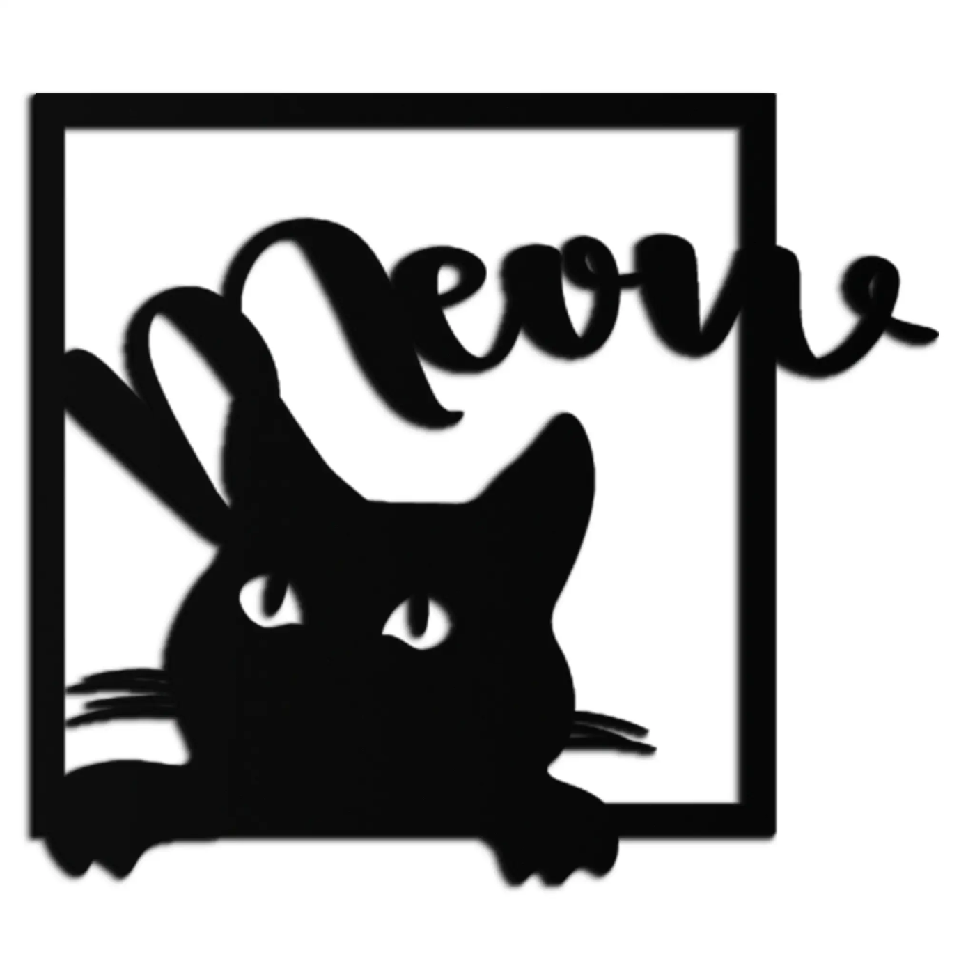 Cute Peeking Cat "Meow" Metal Wall Art – Playful Black Cat Silhouette Steel Decor for Pet Lovers and Home Interiors- KAF425 by Enova Art