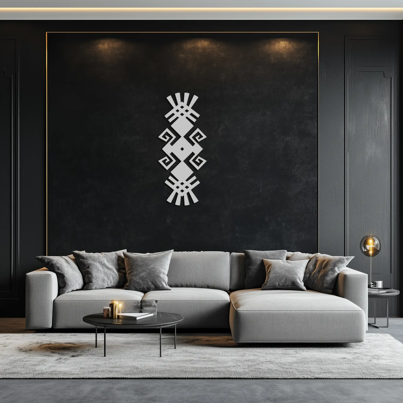 Tribal Ethnic Pattern Metal Wall Art – Abstract Geometric Black Steel Decor for Modern Bohemian Interiors- KAF432 by Enova Art