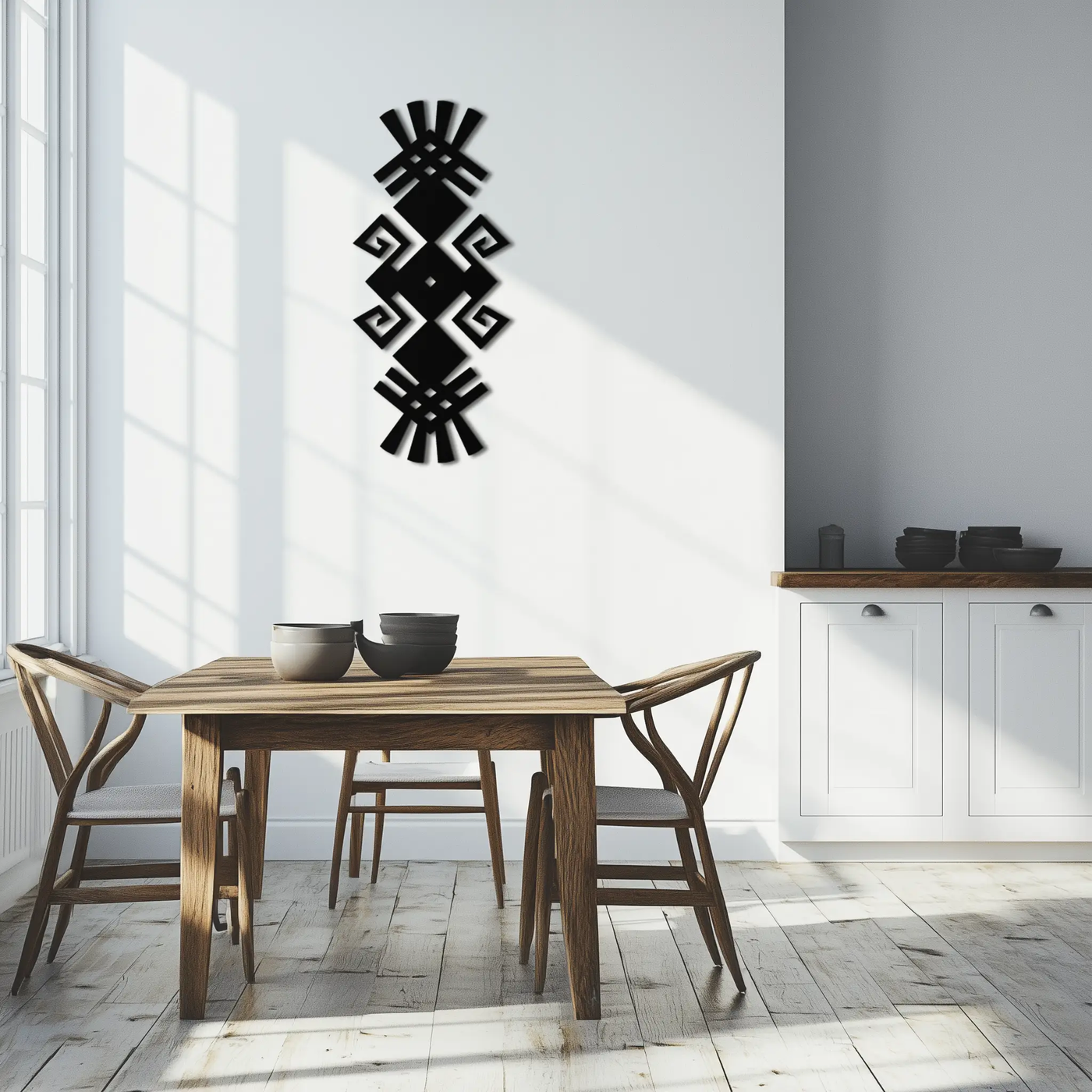 Tribal Ethnic Pattern Metal Wall Art – Abstract Geometric Black Steel Decor for Modern Bohemian Interiors- KAF432 by Enova Art