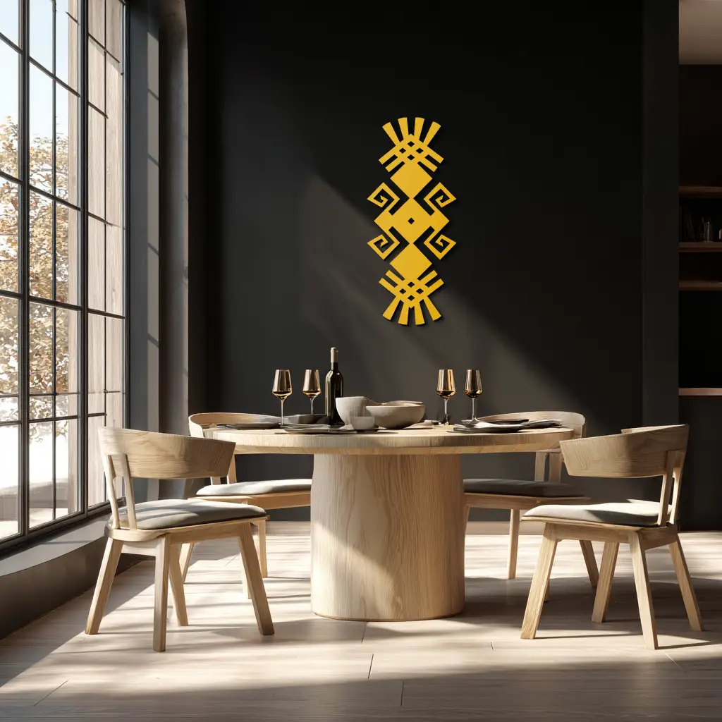 Tribal Ethnic Pattern Metal Wall Art – Abstract Geometric Black Steel Decor for Modern Bohemian Interiors- KAF432 by Enova Art