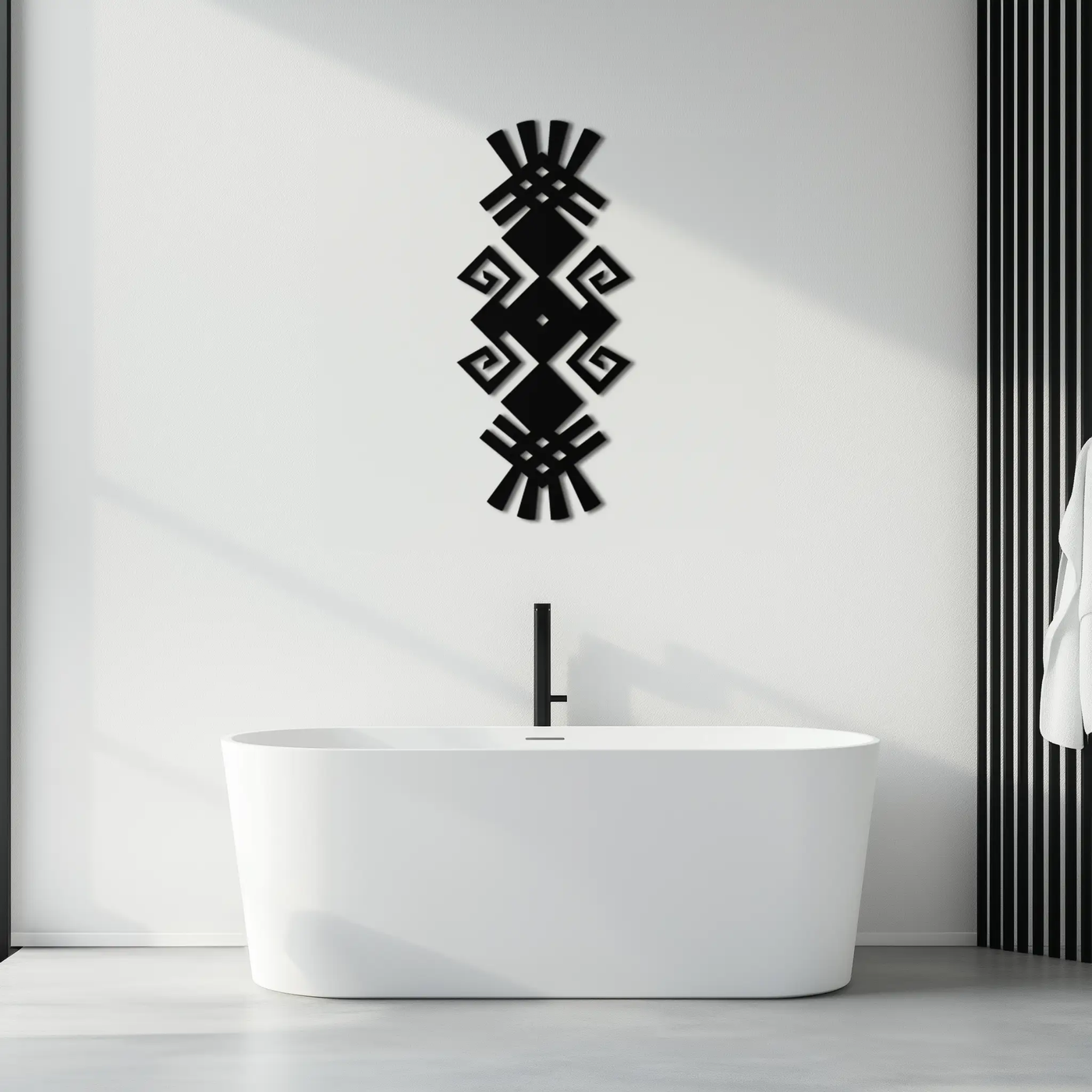 Tribal Ethnic Pattern Metal Wall Art – Abstract Geometric Black Steel Decor for Modern Bohemian Interiors- KAF432 by Enova Art