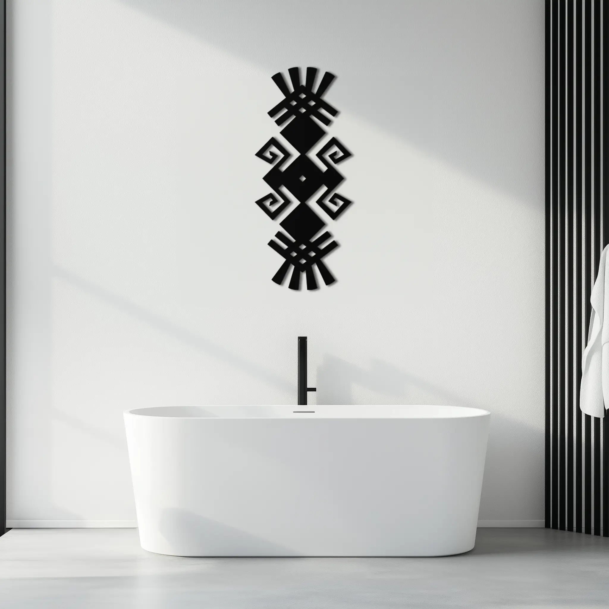 Tribal Ethnic Pattern Metal Wall Art – Abstract Geometric Black Steel Decor for Modern Bohemian Interiors- KAF432 by Enova Art