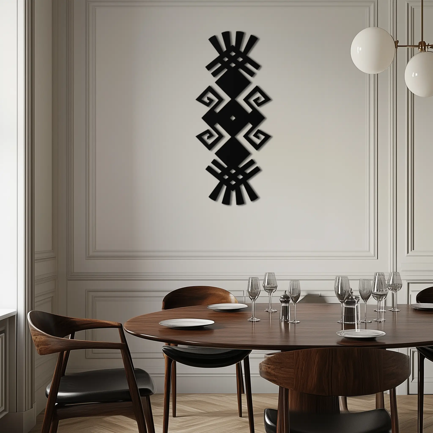 Tribal Ethnic Pattern Metal Wall Art – Abstract Geometric Black Steel Decor for Modern Bohemian Interiors- KAF432 by Enova Art