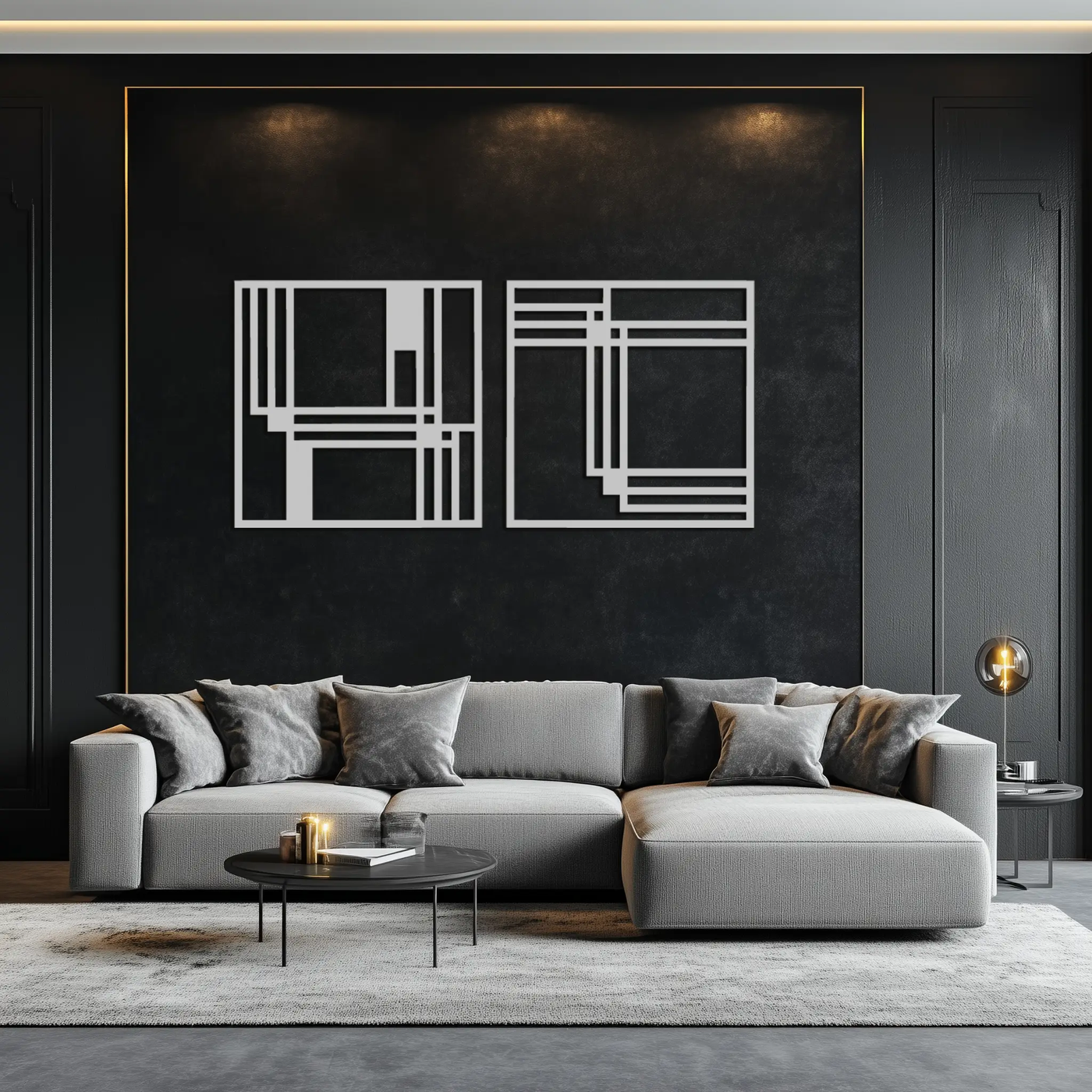 Modern Abstract Rectangles Metal Wall Art – Geometric Minimalist Black Steel Decor, 2 Panel Set for Contemporary Interiors- KAF433 by Enova Art