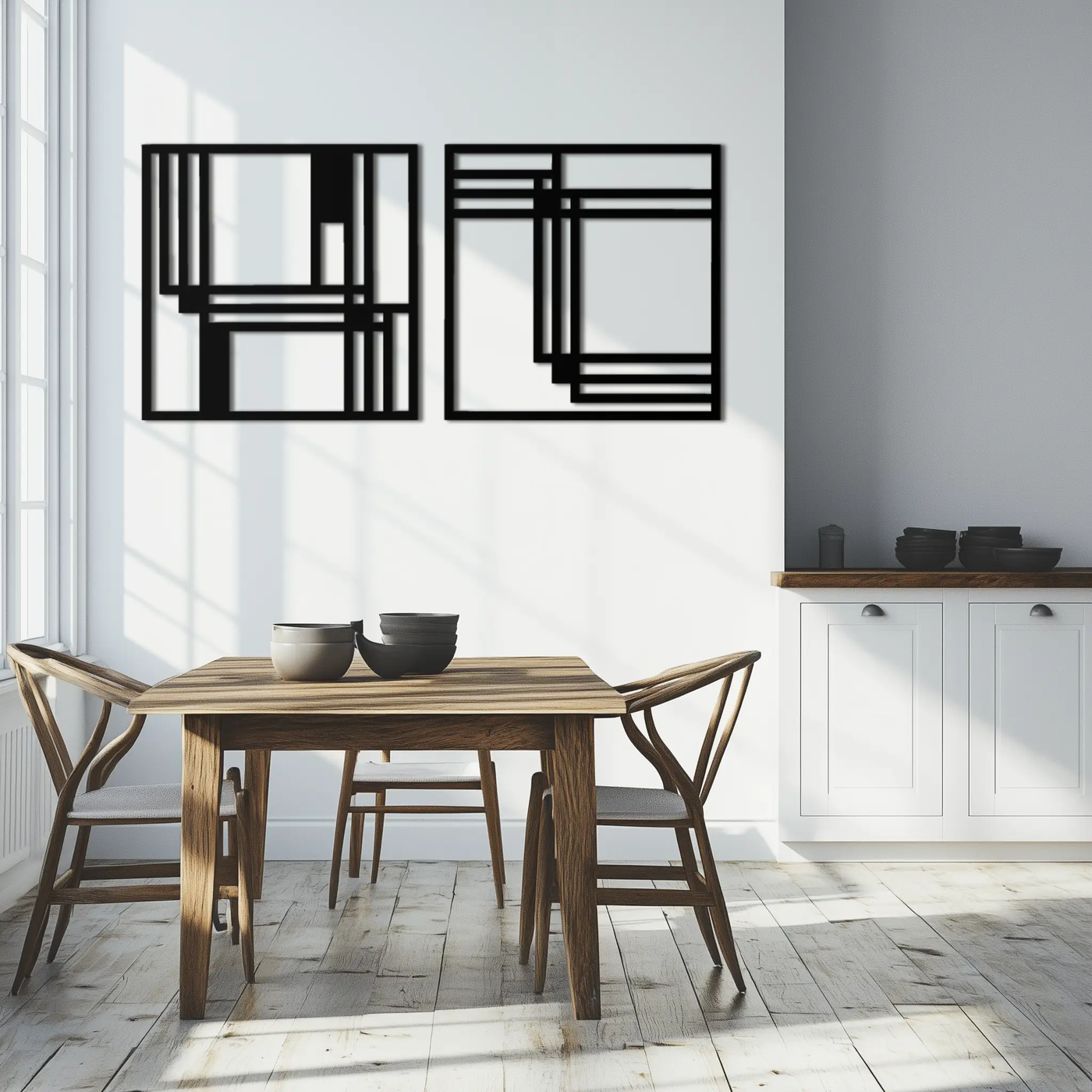 Modern Abstract Rectangles Metal Wall Art – Geometric Minimalist Black Steel Decor, 2 Panel Set for Contemporary Interiors- KAF433 by Enova Art