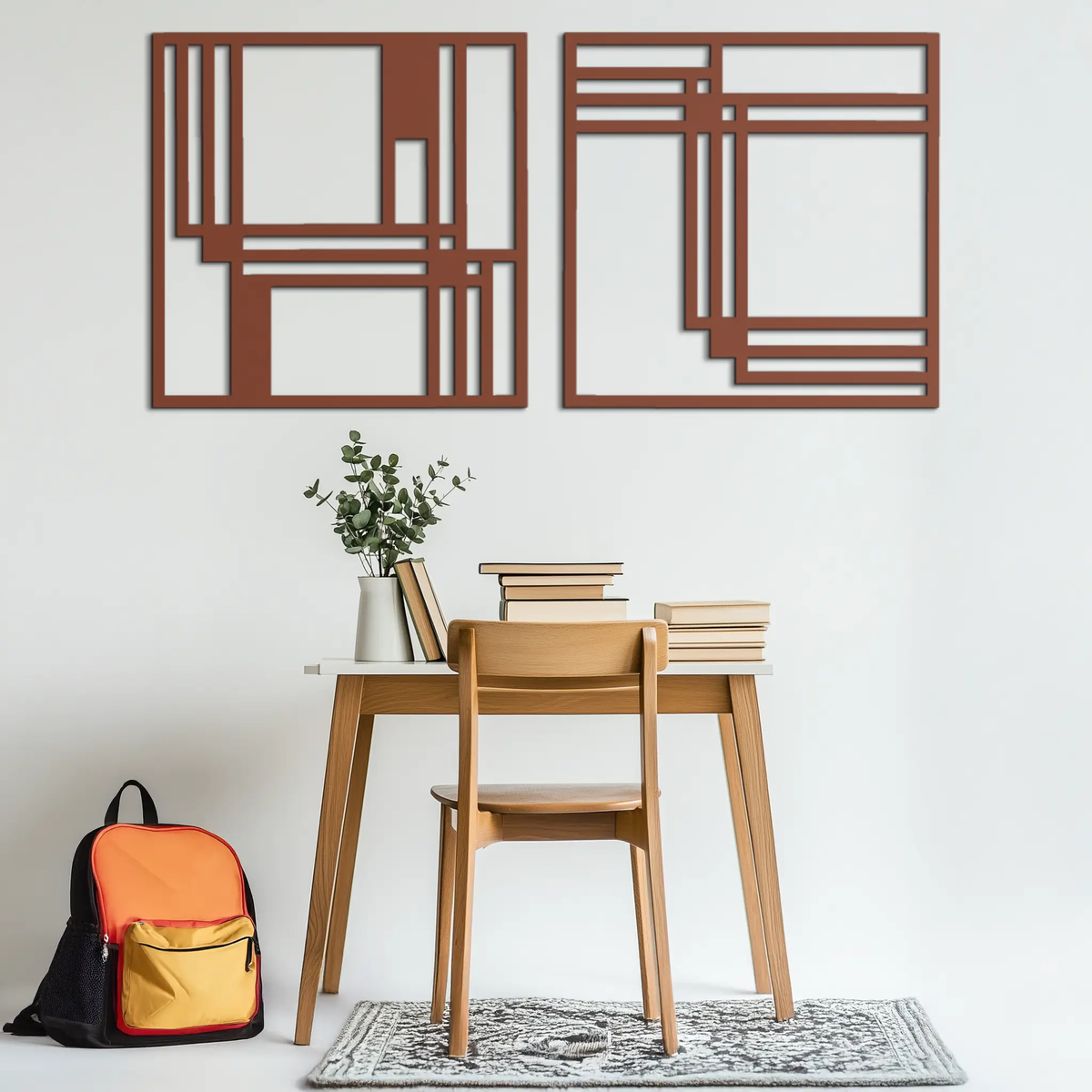 Modern Abstract Rectangles Metal Wall Art – Geometric Minimalist Black Steel Decor, 2 Panel Set for Contemporary Interiors- KAF433 by Enova Art