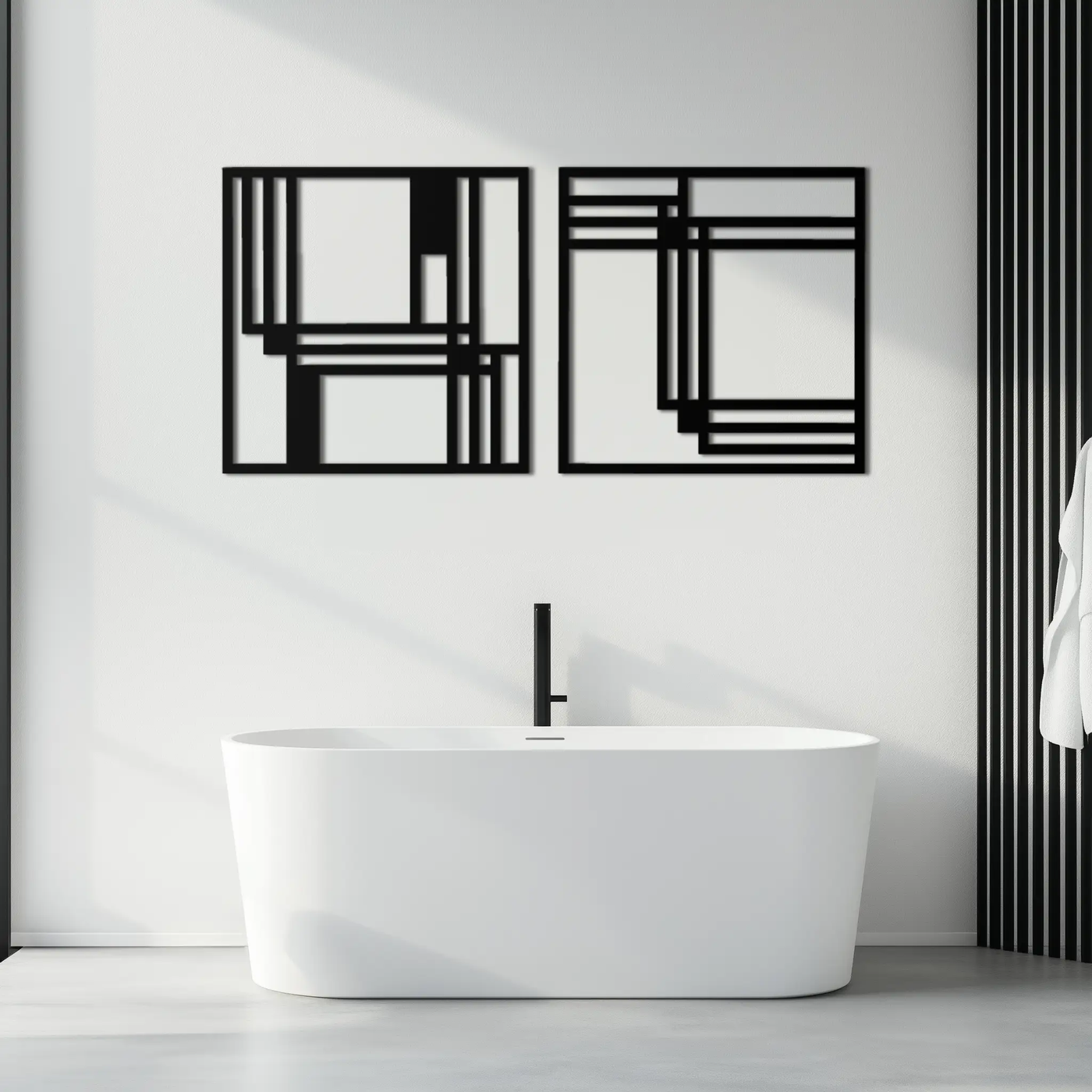 Modern Abstract Rectangles Metal Wall Art – Geometric Minimalist Black Steel Decor, 2 Panel Set for Contemporary Interiors- KAF433 by Enova Art