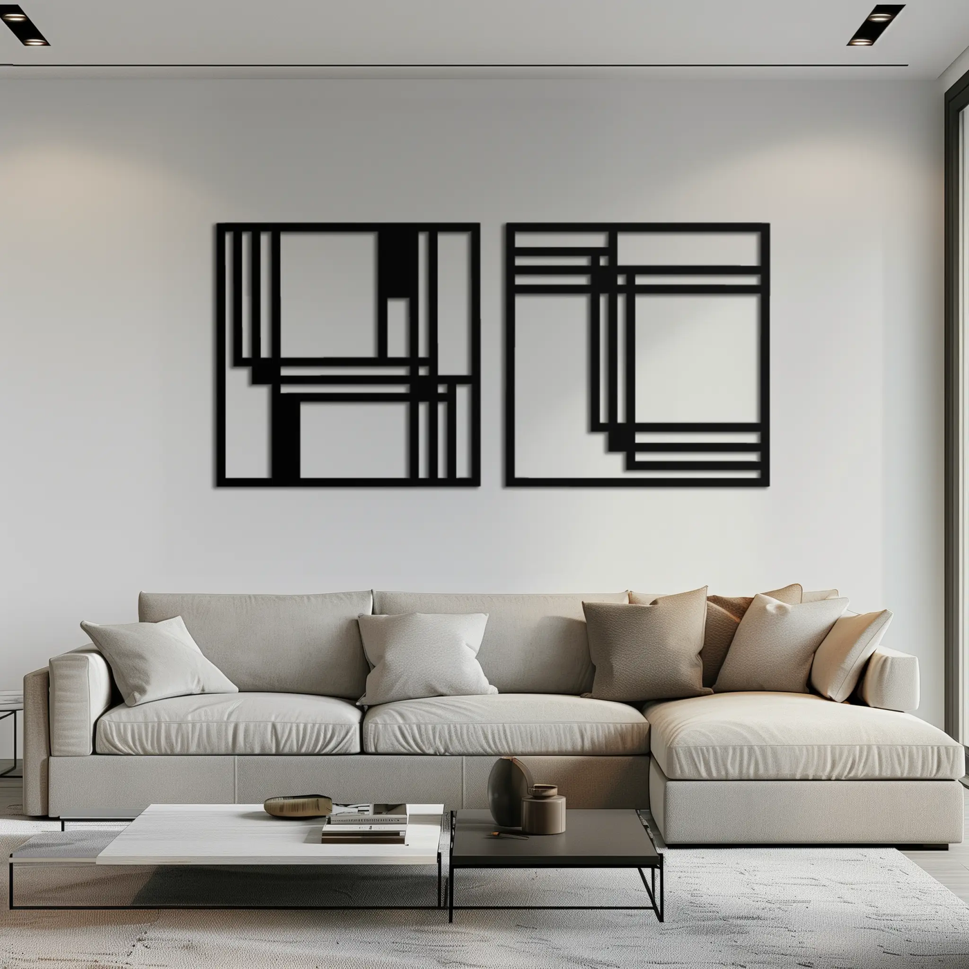 Modern Abstract Rectangles Metal Wall Art – Geometric Minimalist Black Steel Decor, 2 Panel Set for Contemporary Interiors- KAF433 by Enova Art