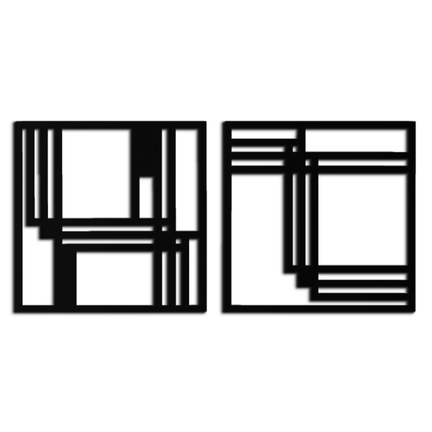 Modern Abstract Rectangles Metal Wall Art – Geometric Minimalist Black Steel Decor, 2 Panel Set for Contemporary Interiors- KAF433 by Enova Art