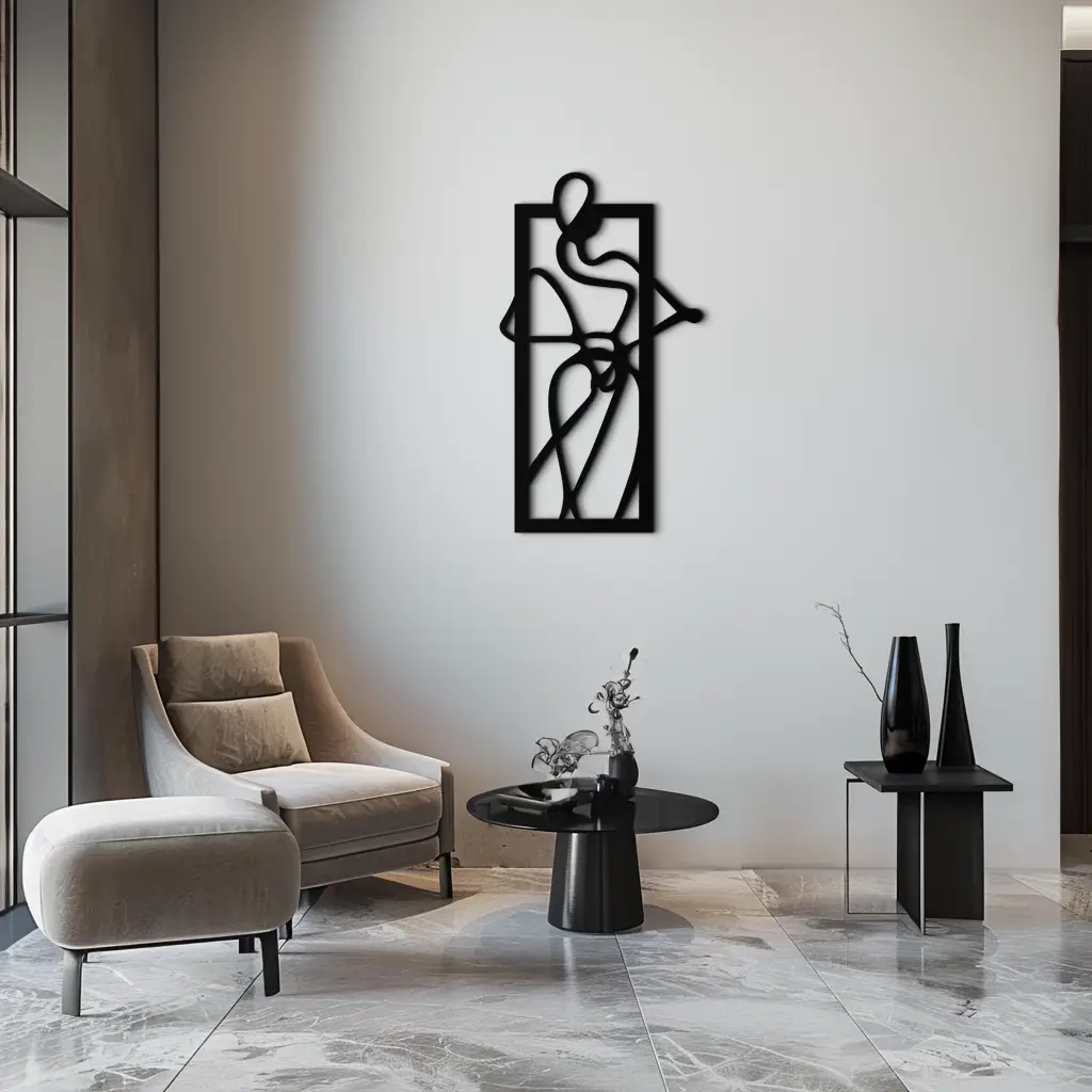 Minimalist Woman Line Art Metal Wall Decor – Abstract Feminine Silhouette Black Steel Artwork for Modern Interiors- KAF437 by Enova Art