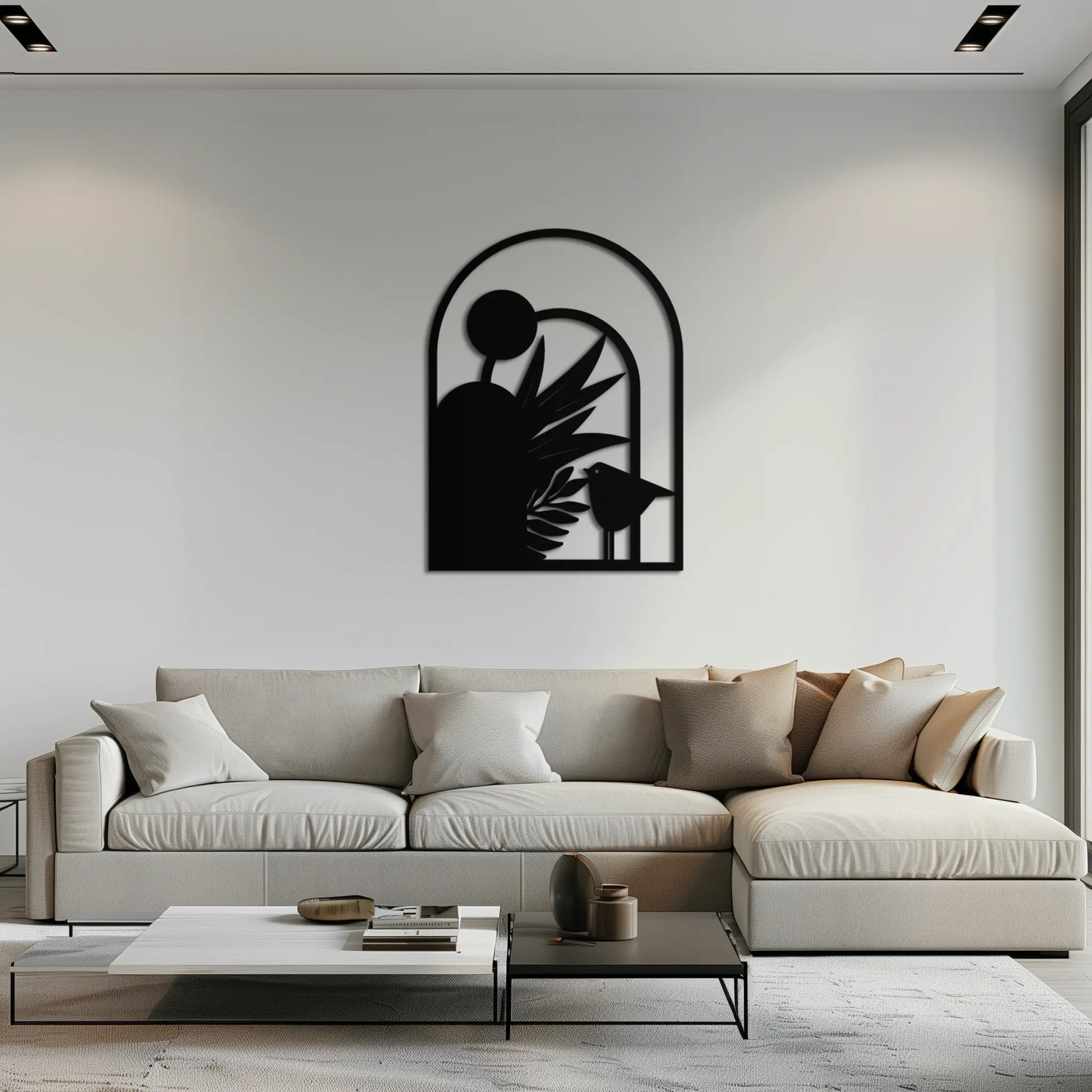 Modern Archway with Bird & Plants Metal Wall Art – Abstract Nature-Inspired Black Steel Decor for Contemporary Interiors- KAF438 by Enova Art