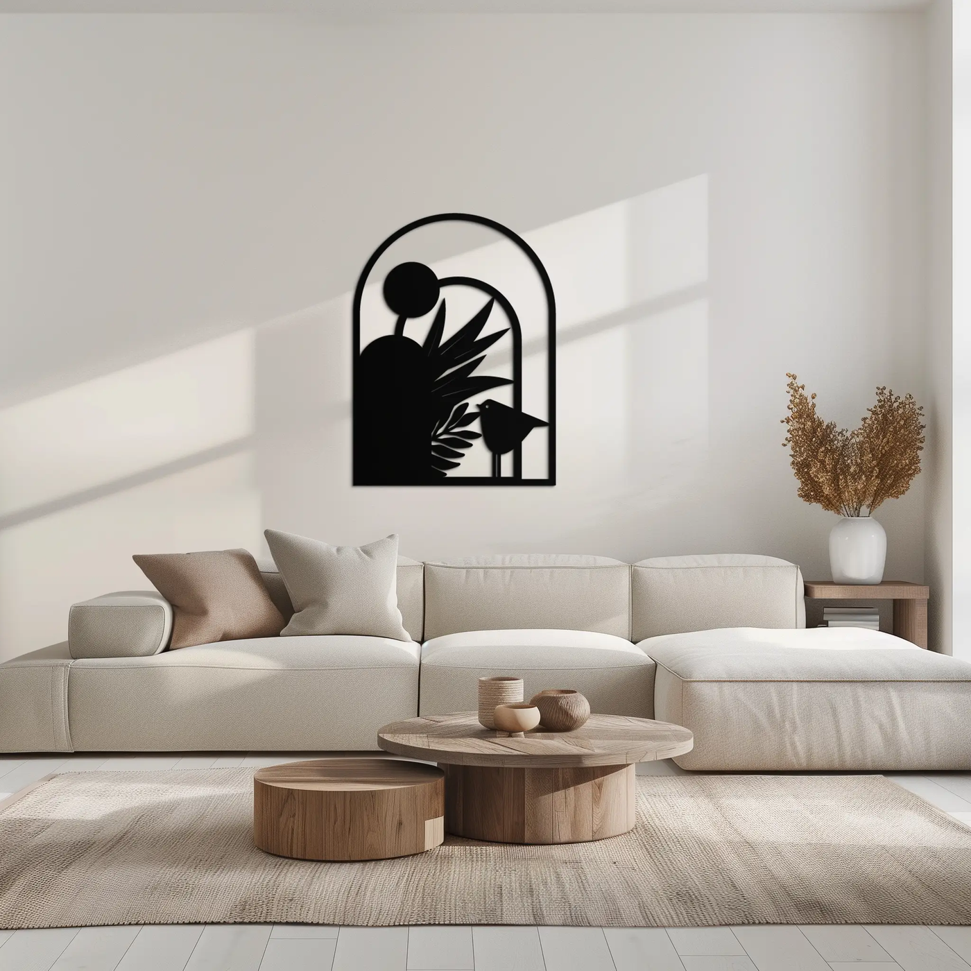 Modern Archway with Bird & Plants Metal Wall Art – Abstract Nature-Inspired Black Steel Decor for Contemporary Interiors- KAF438 by Enova Art