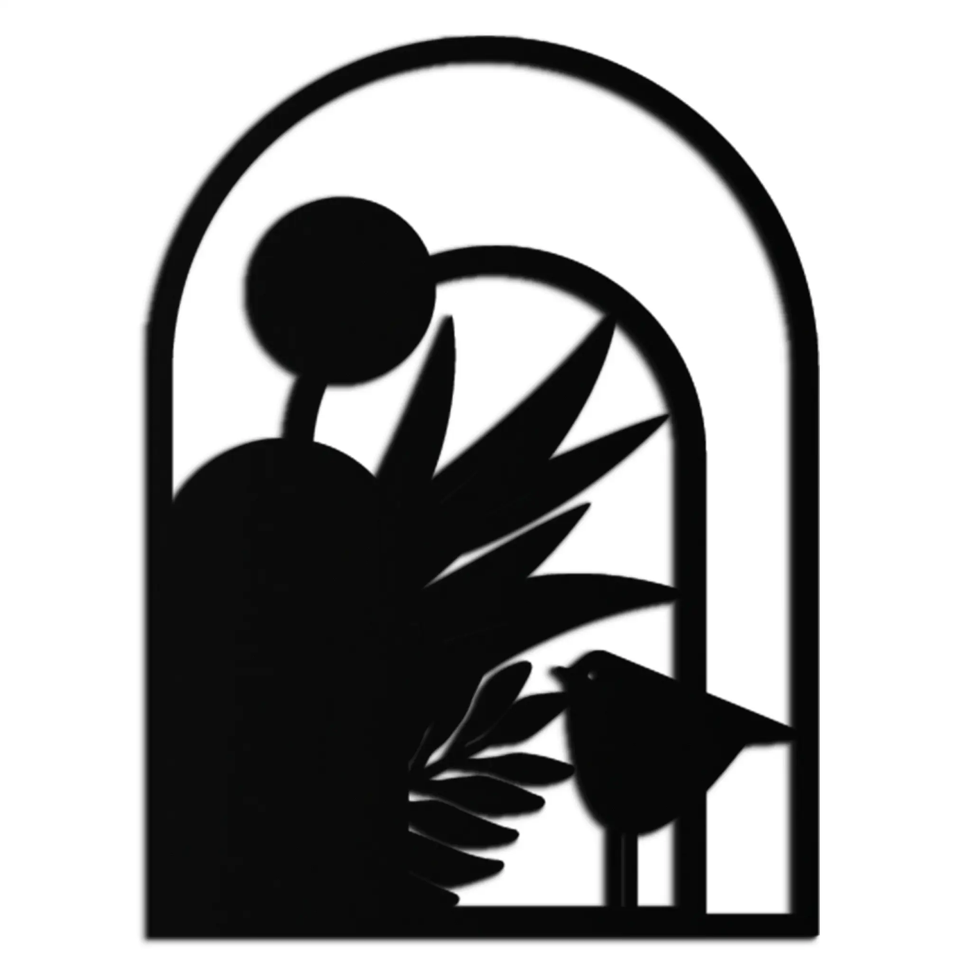 Modern Archway with Bird & Plants Metal Wall Art – Abstract Nature-Inspired Black Steel Decor for Contemporary Interiors- KAF438 by Enova Art