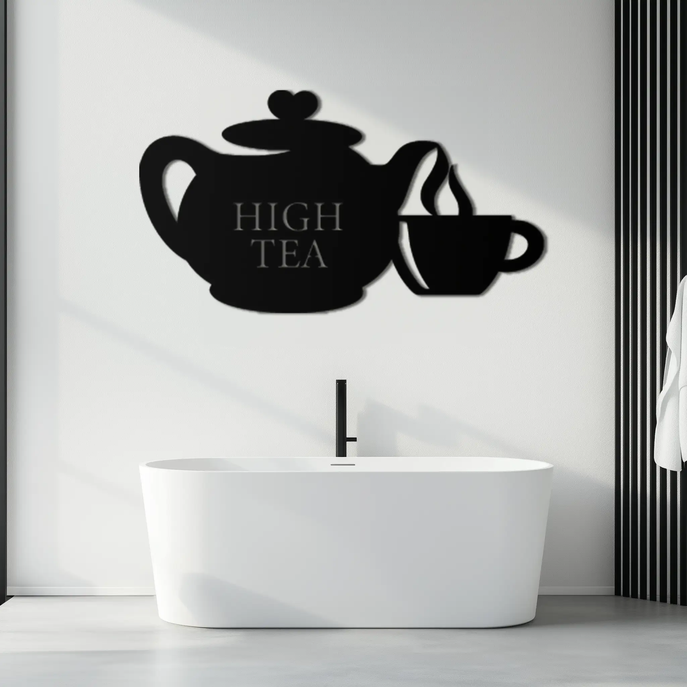 High Tea Teapot & Cup Metal Wall Art – Elegant Black Steel Tea-Time Decor for Kitchen, Café, and Dining Spaces- KAF440 by Enova Art