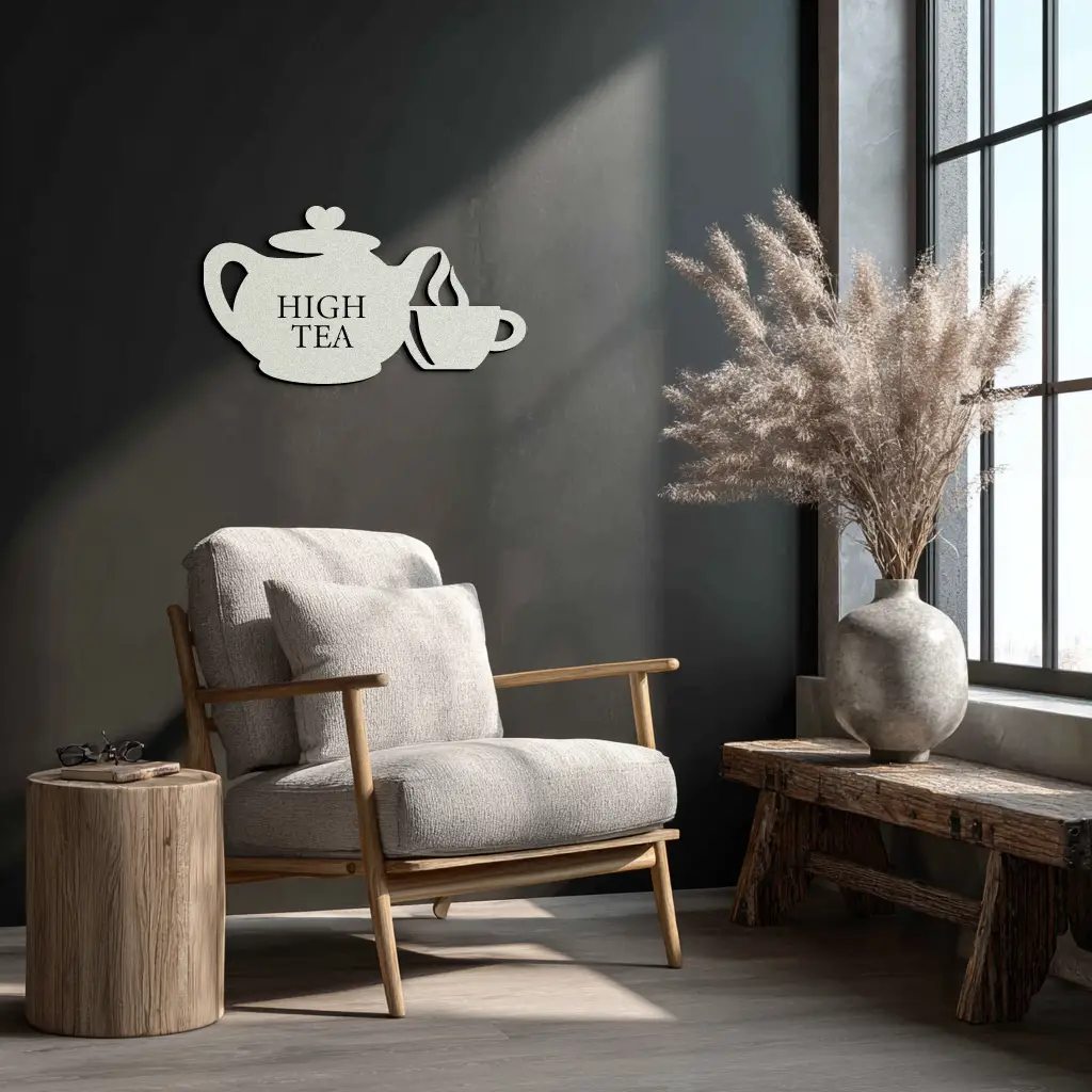 High Tea Teapot & Cup Metal Wall Art – Elegant Black Steel Tea-Time Decor for Kitchen, Café, and Dining Spaces- KAF440 by Enova Art