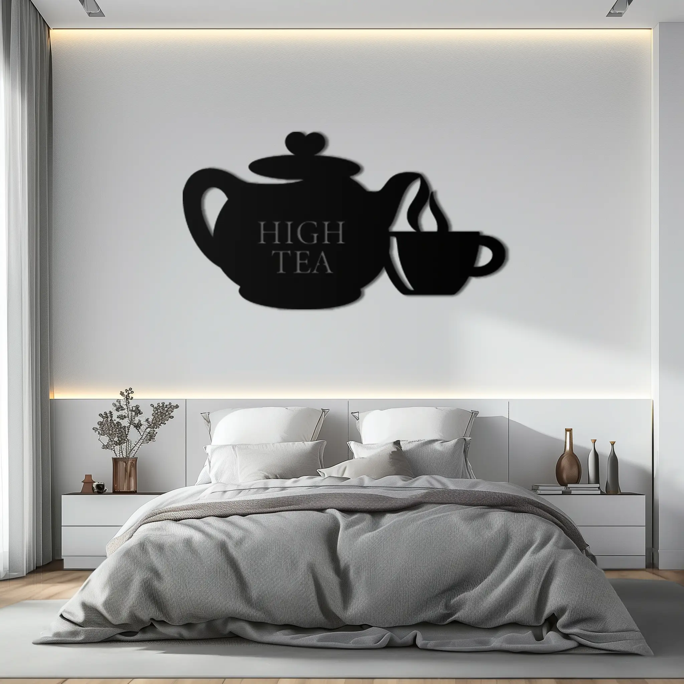 High Tea Teapot & Cup Metal Wall Art – Elegant Black Steel Tea-Time Decor for Kitchen, Café, and Dining Spaces- KAF440 by Enova Art