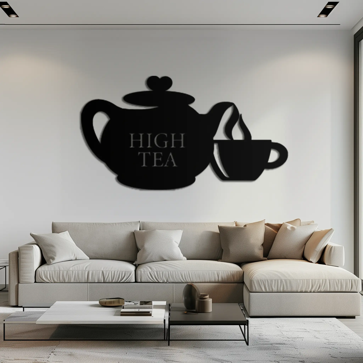 High Tea Teapot & Cup Metal Wall Art – Elegant Black Steel Tea-Time Decor for Kitchen, Café, and Dining Spaces- KAF440 by Enova Art