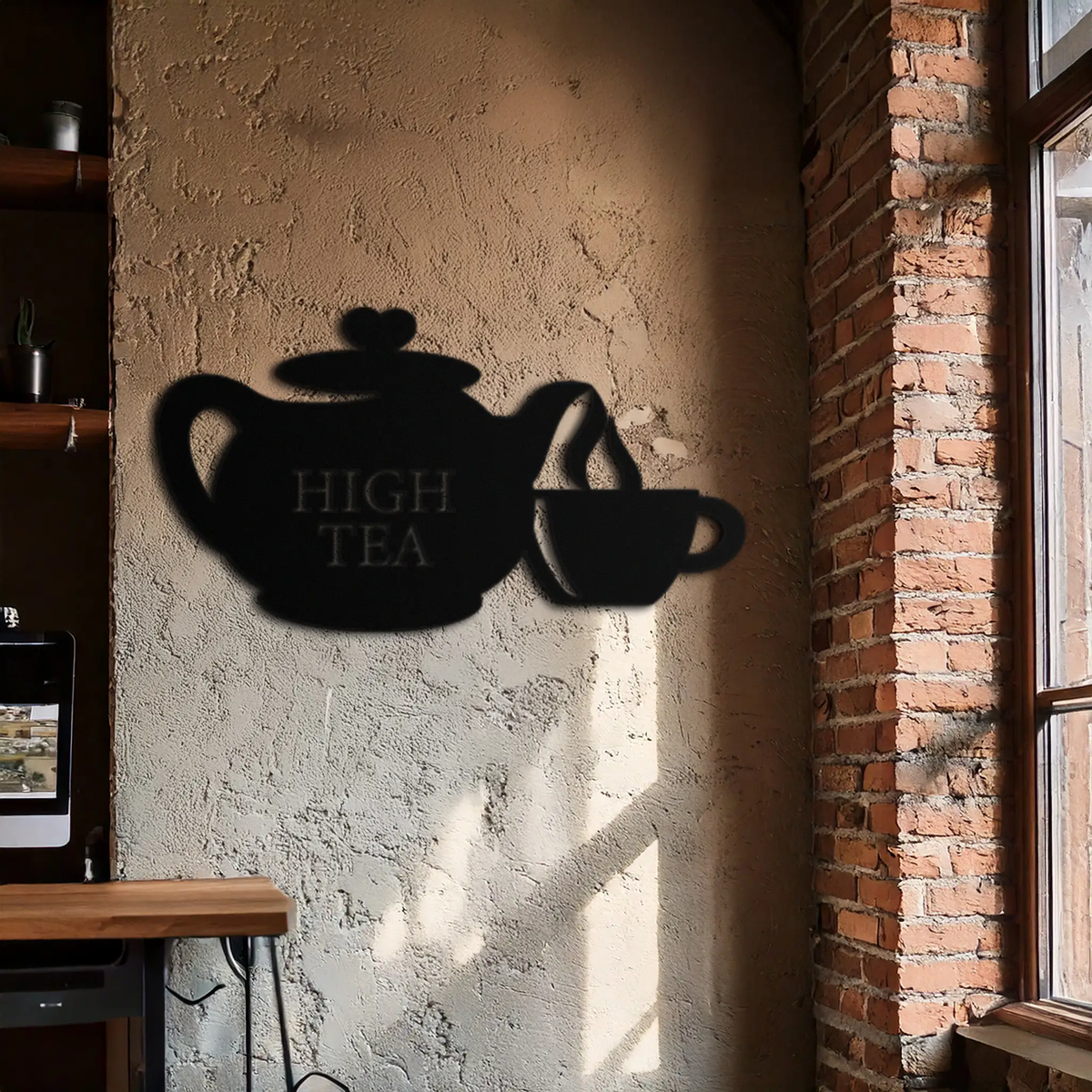 High Tea Teapot & Cup Metal Wall Art – Elegant Black Steel Tea-Time Decor for Kitchen, Café, and Dining Spaces- KAF440 by Enova Art