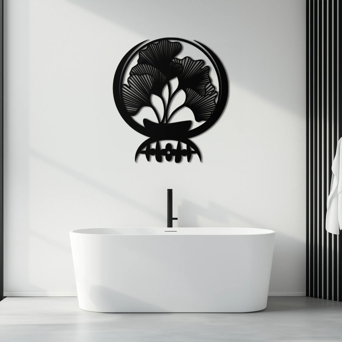 Ginkgo Leaves Abstract Metal Wall Art – Elegant Nature-Inspired Black Steel Decor for Modern Home Interiors- KAF441 by Enova Art