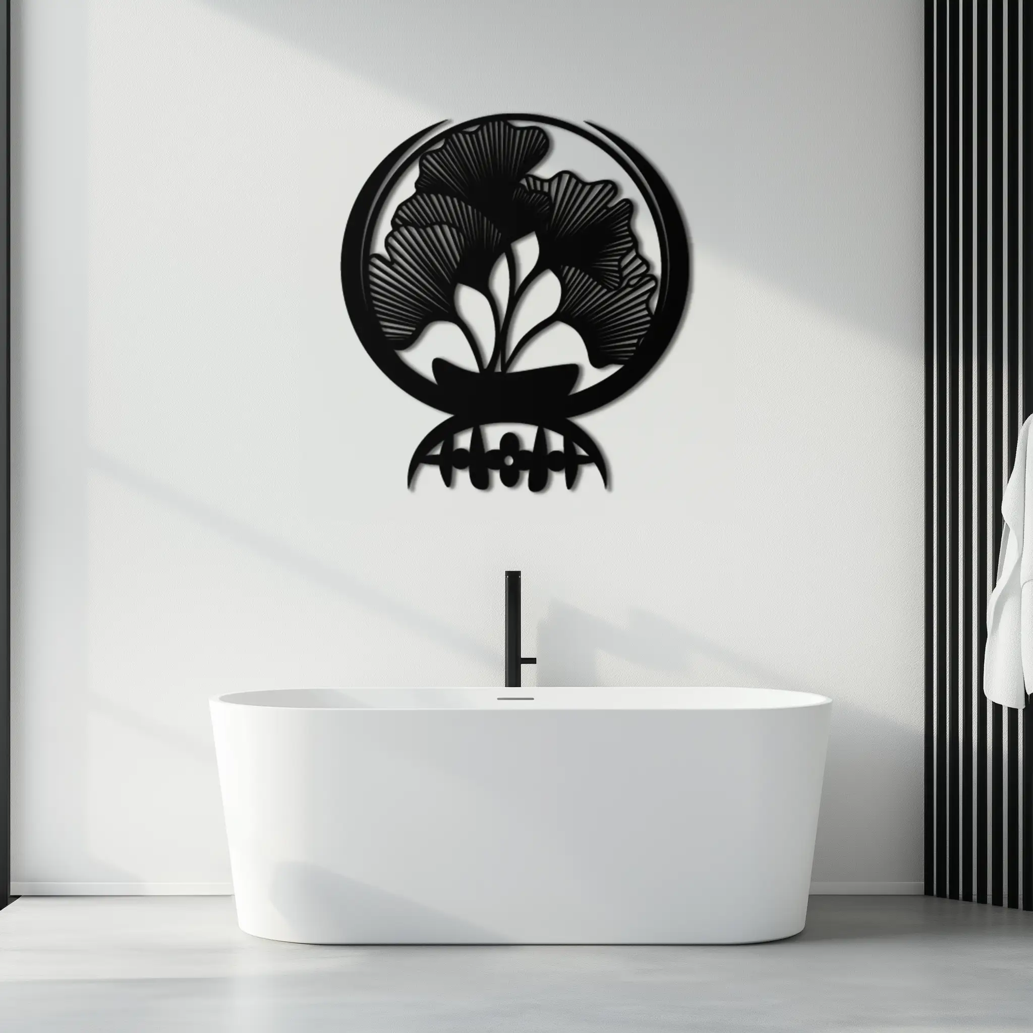 Ginkgo Leaves Abstract Metal Wall Art – Elegant Nature-Inspired Black Steel Decor for Modern Home Interiors- KAF441 by Enova Art
