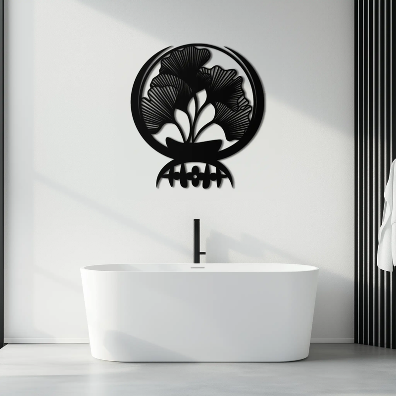 Ginkgo Leaves Abstract Metal Wall Art – Elegant Nature-Inspired Black Steel Decor for Modern Home Interiors- KAF441 by Enova Art