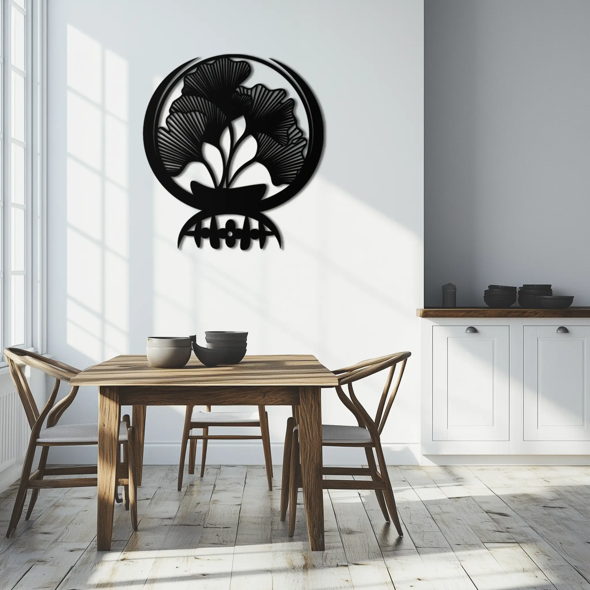 Ginkgo Leaves Abstract Metal Wall Art – Elegant Nature-Inspired Black Steel Decor for Modern Home Interiors- KAF441 by Enova Art