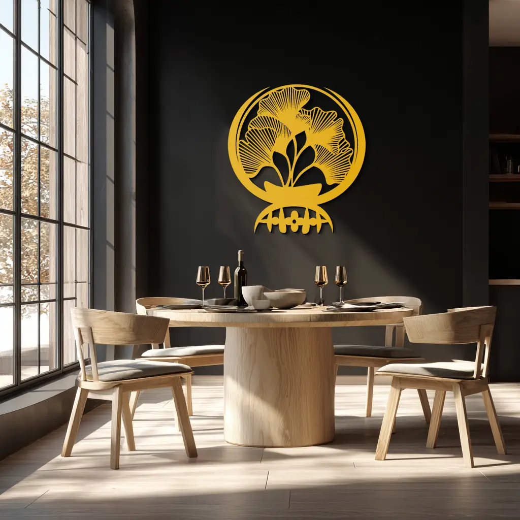 Ginkgo Leaves Abstract Metal Wall Art – Elegant Nature-Inspired Black Steel Decor for Modern Home Interiors- KAF441 by Enova Art
