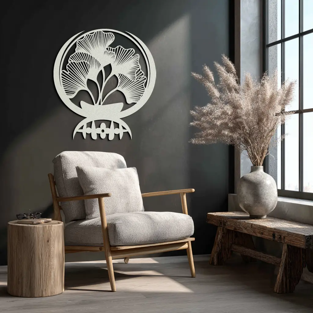 Ginkgo Leaves Abstract Metal Wall Art – Elegant Nature-Inspired Black Steel Decor for Modern Home Interiors- KAF441 by Enova Art