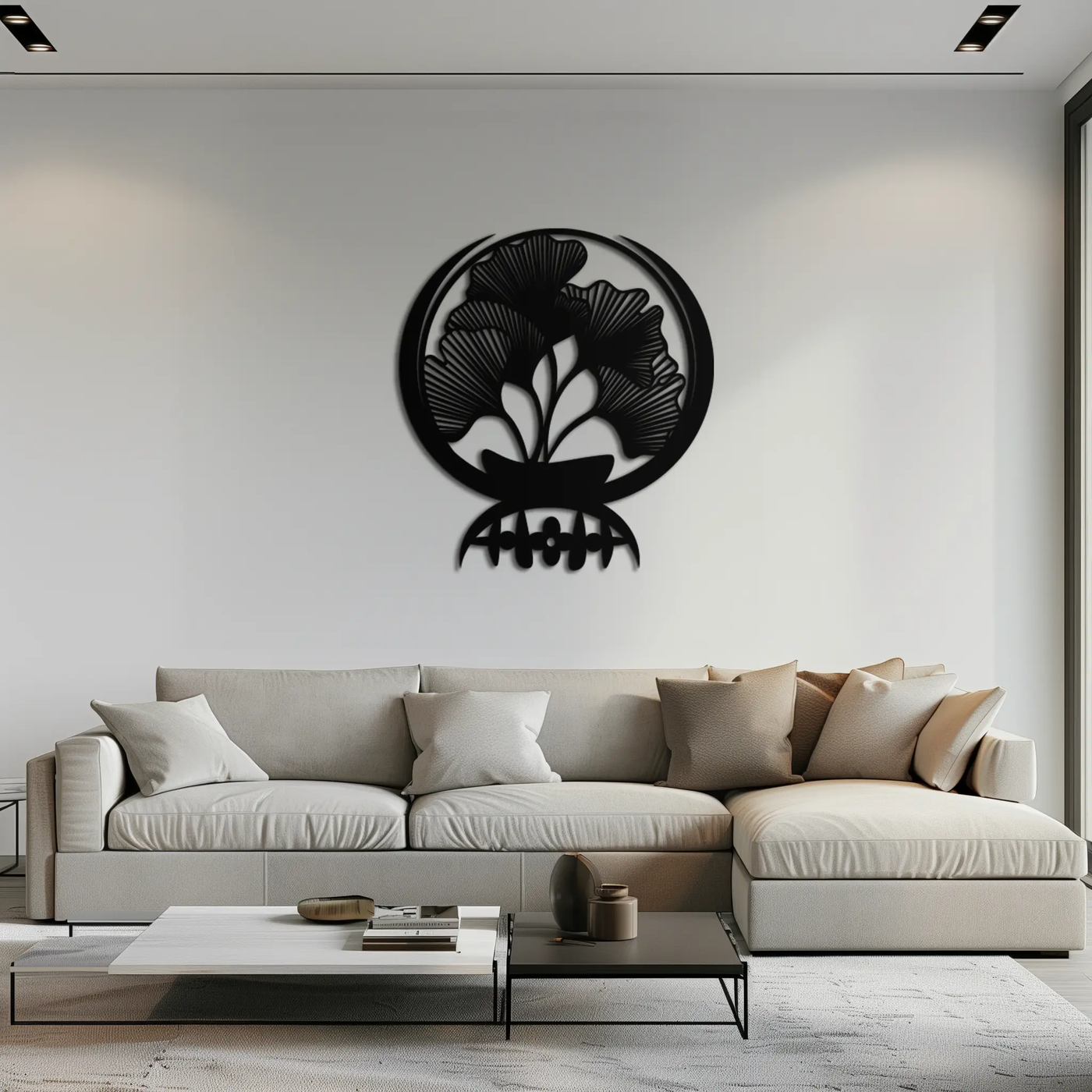 Ginkgo Leaves Abstract Metal Wall Art – Elegant Nature-Inspired Black Steel Decor for Modern Home Interiors- KAF441 by Enova Art