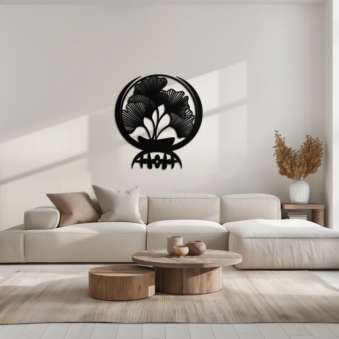 Ginkgo Leaves Abstract Metal Wall Art – Elegant Nature-Inspired Black Steel Decor for Modern Home Interiors- KAF441 by Enova Art