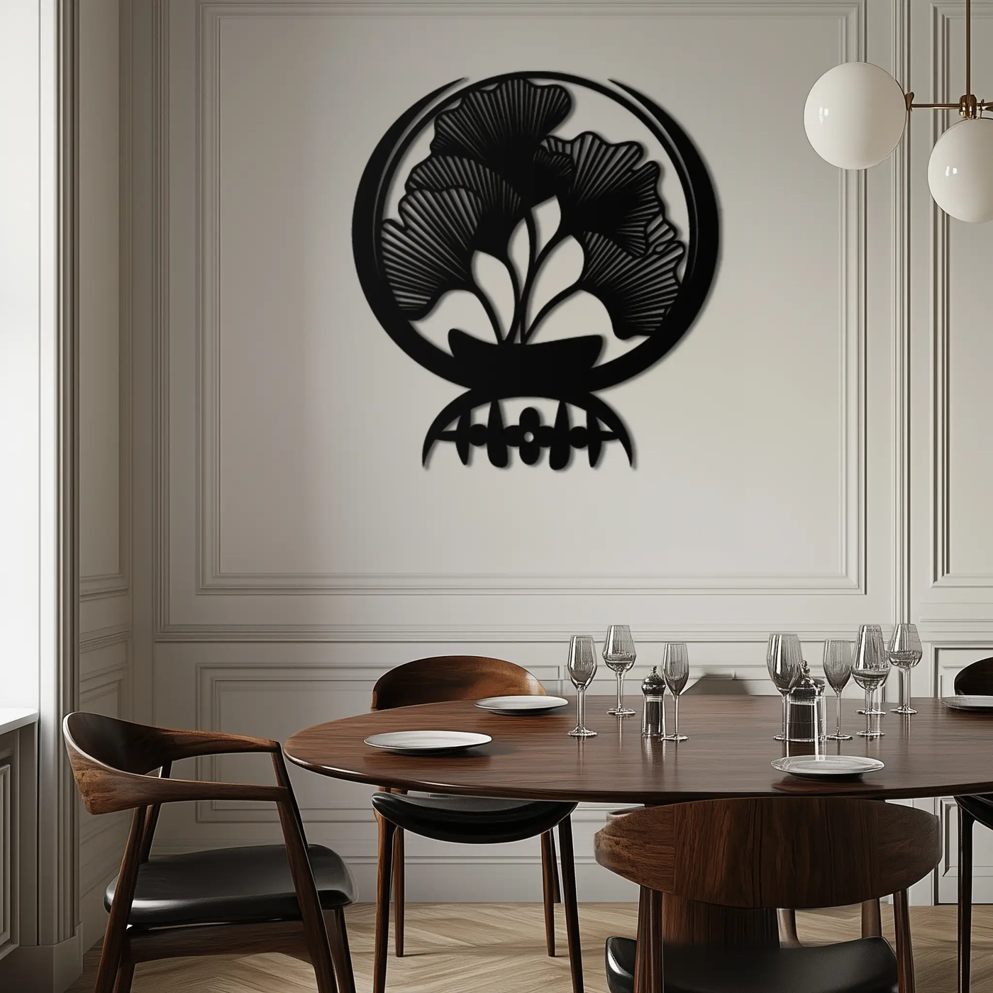Ginkgo Leaves Abstract Metal Wall Art – Elegant Nature-Inspired Black Steel Decor for Modern Home Interiors- KAF441 by Enova Art