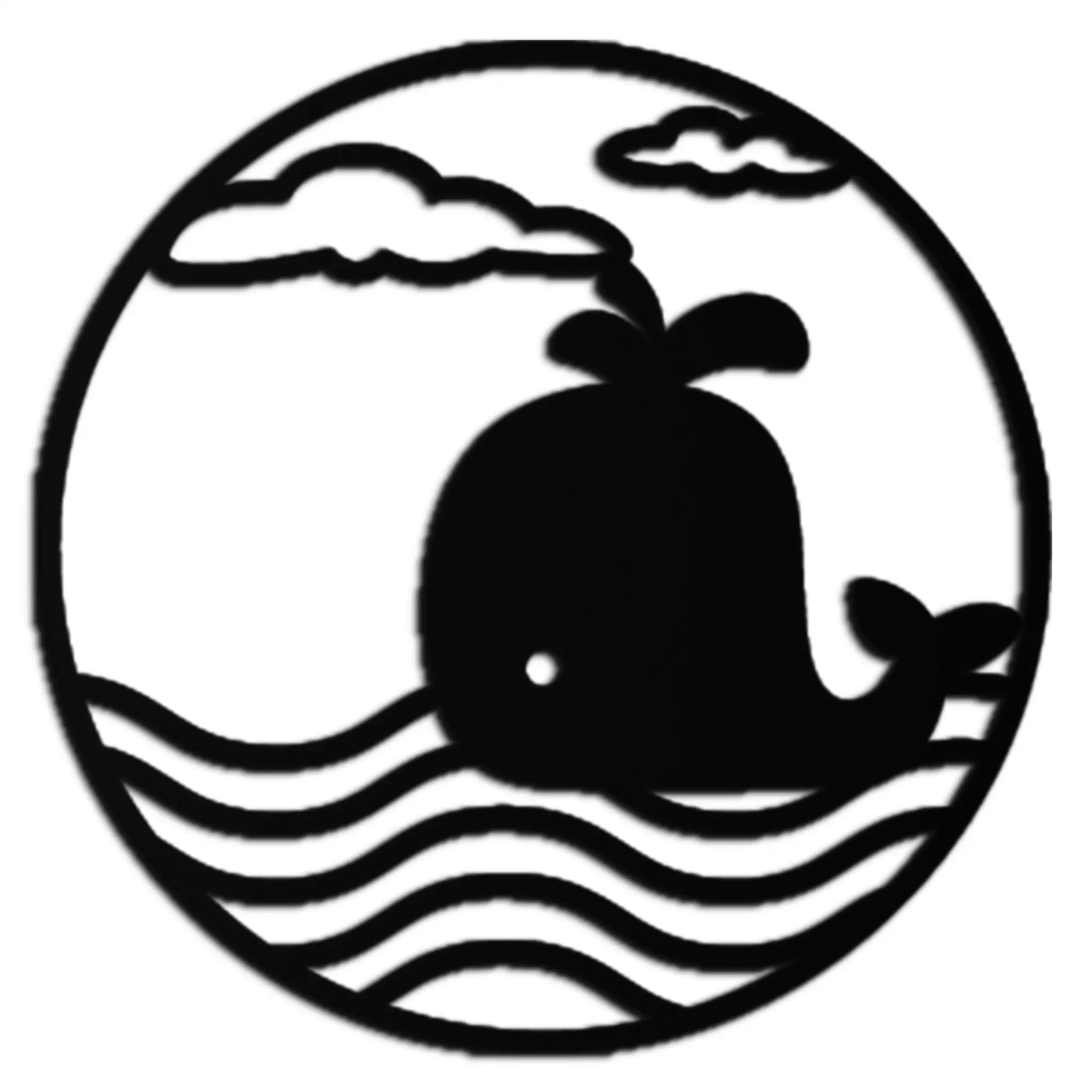 Cute Whale Ocean Scene Metal Wall Art – Playful Circular Black Steel Decor for Kids Rooms, Nurseries, and Coastal Interiors- KAF443 by Enova Art