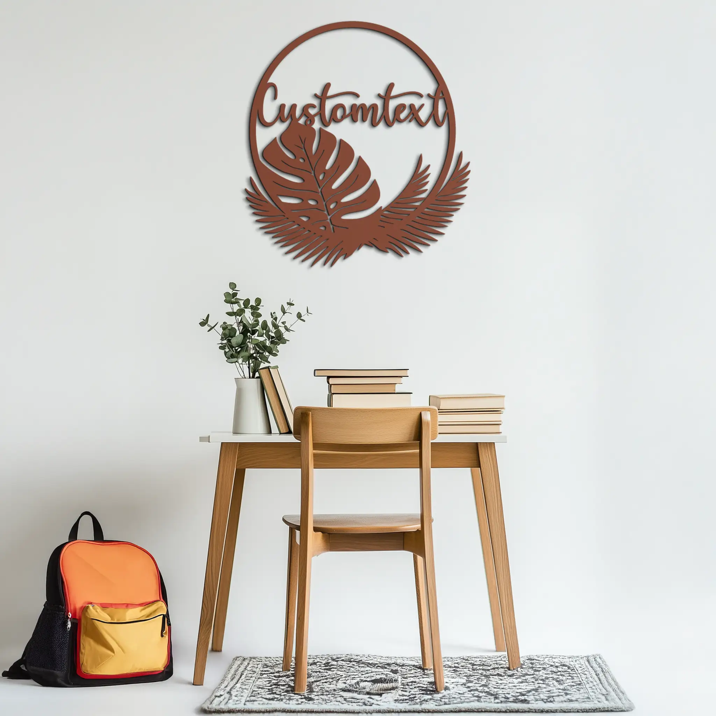 Personalized Tropical Leaves Metal Wall Art – Custom Text Circular Black Steel Decor for Modern Home and Event Spaces- KAF444 by Enova Art