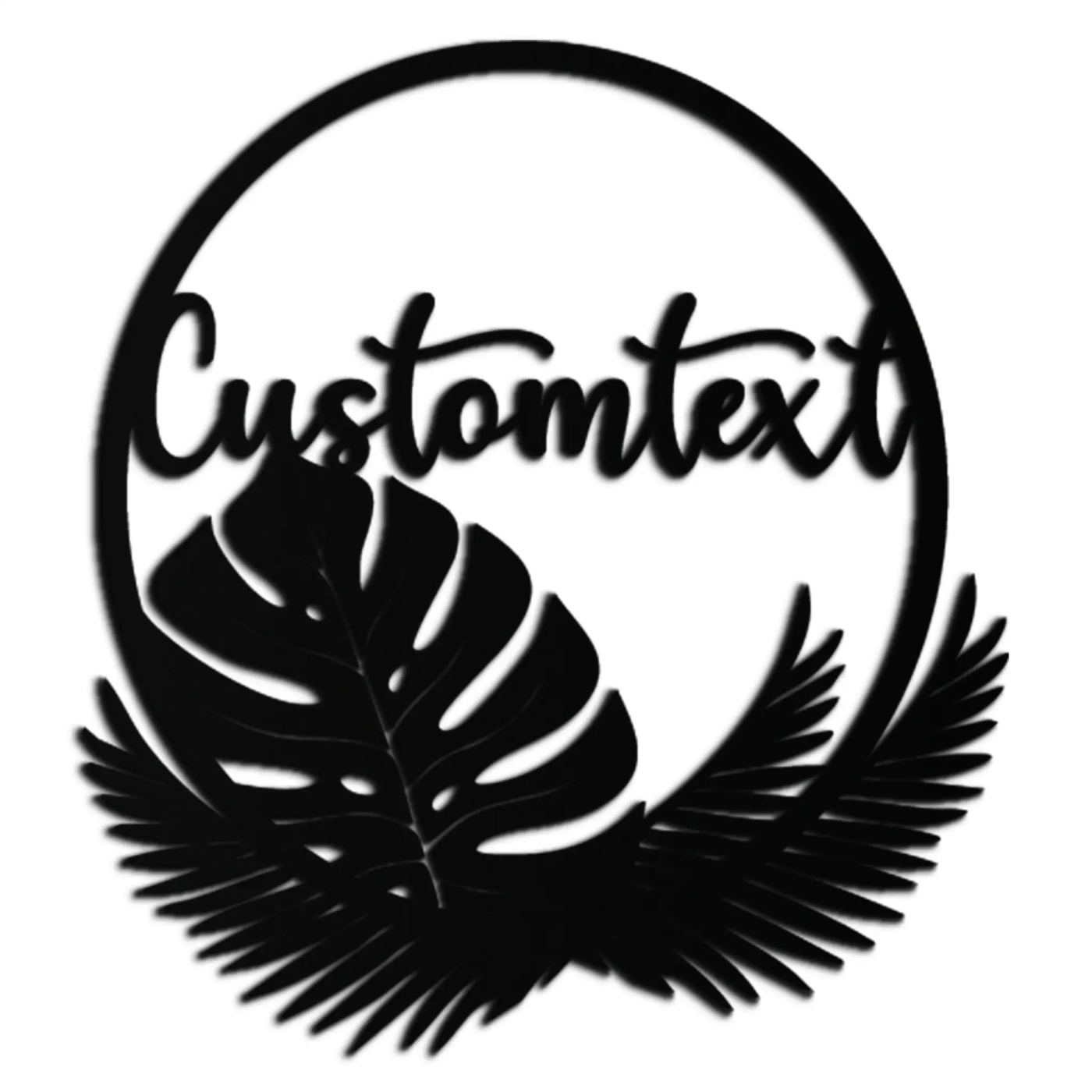Personalized Tropical Leaves Metal Wall Art – Custom Text Circular Black Steel Decor for Modern Home and Event Spaces- KAF444 by Enova Art