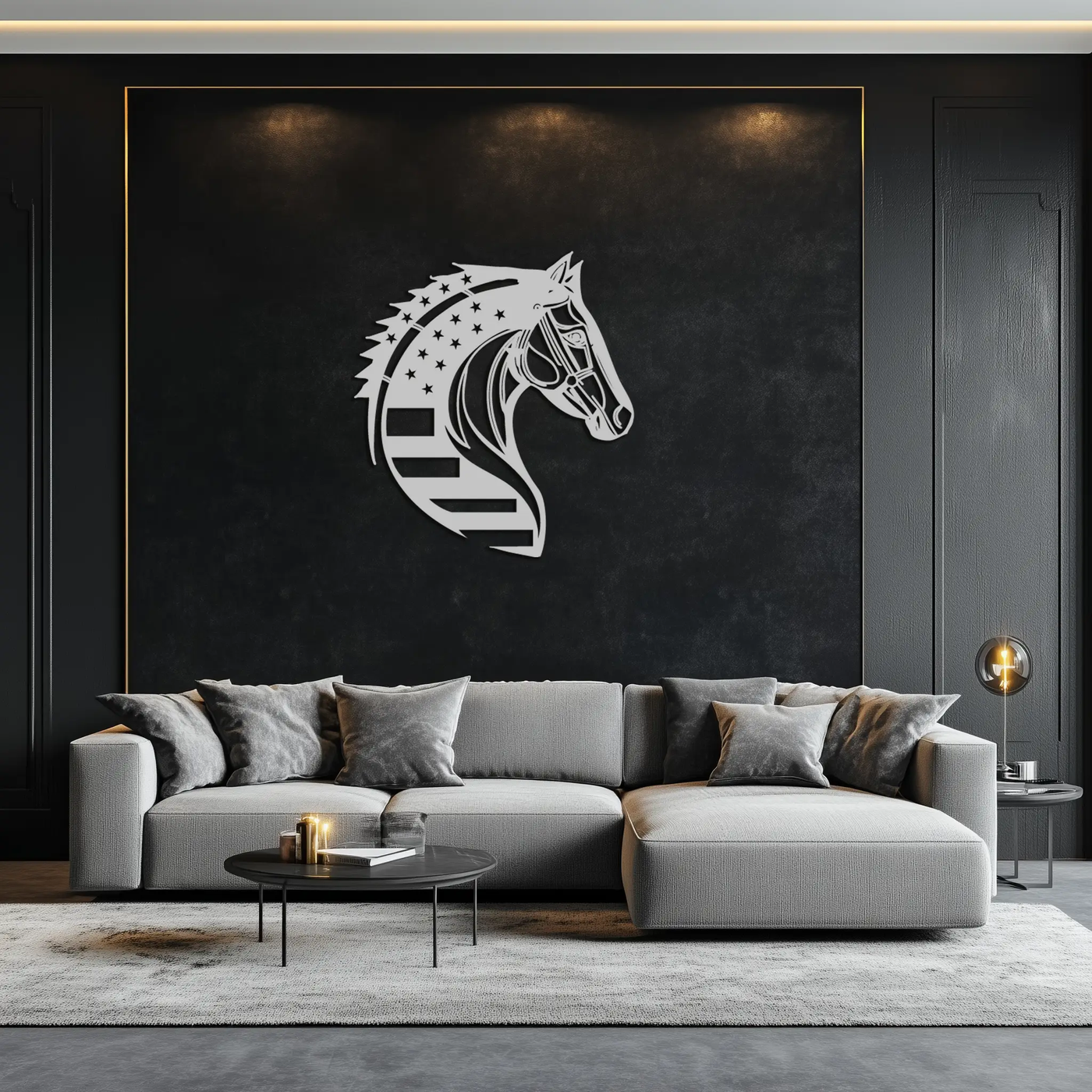 American Flag Horse Head Metal Wall Art – Patriotic Black Steel Equine Decor for Home, Barn and Ranch Interiors- KAF445 by Enova Art