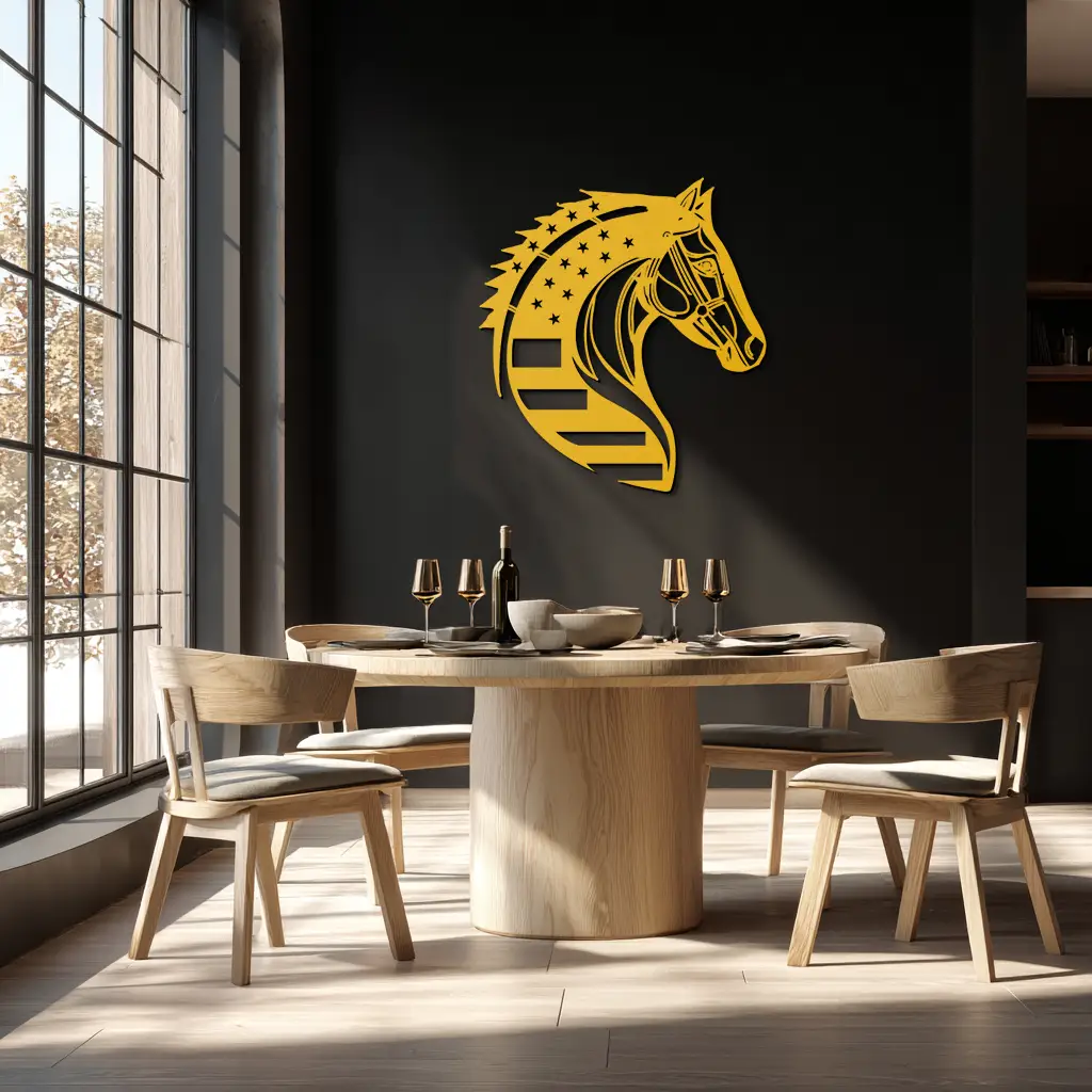 American Flag Horse Head Metal Wall Art – Patriotic Black Steel Equine Decor for Home, Barn and Ranch Interiors- KAF445 by Enova Art