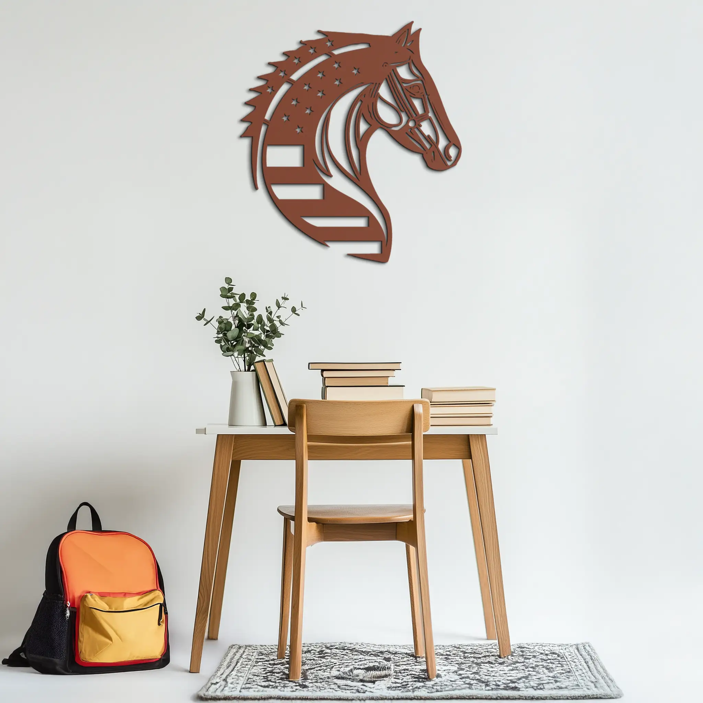 American Flag Horse Head Metal Wall Art – Patriotic Black Steel Equine Decor for Home, Barn and Ranch Interiors- KAF445 by Enova Art