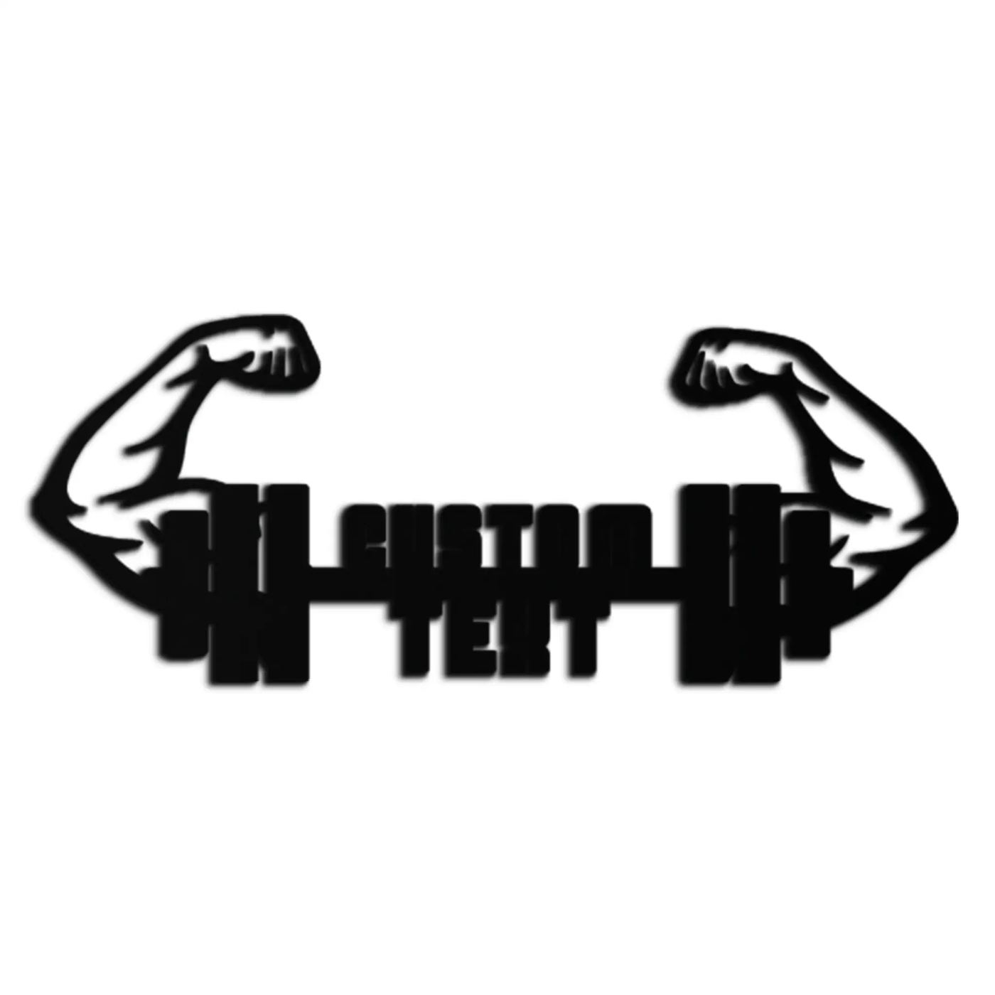 Personalized Fitness Barbell Metal Wall Art – Custom Text Muscular Arms Black Steel Decor for Gym and Workout Spaces- KAF448 by Enova Art