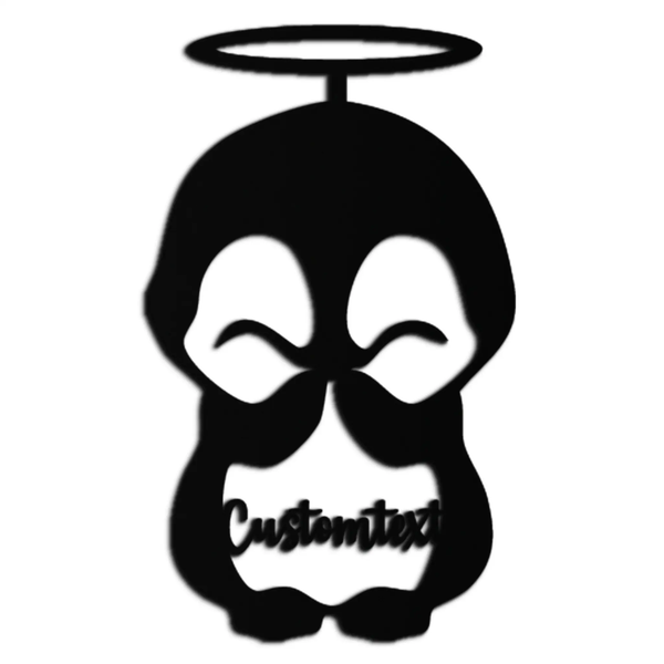 Personalized Cute Angel Penguin Metal Wall Art – Custom Text Adorable Black Steel Decor for Kids Rooms and Nurseries- KAF449