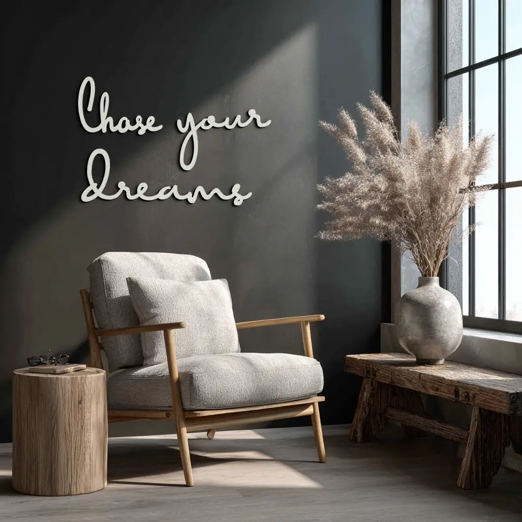 Chase Your Dreams Quote Metal Wall Art – Inspirational Word Sign in Black for Home and Office Decor- KAF454 by Enova Art
