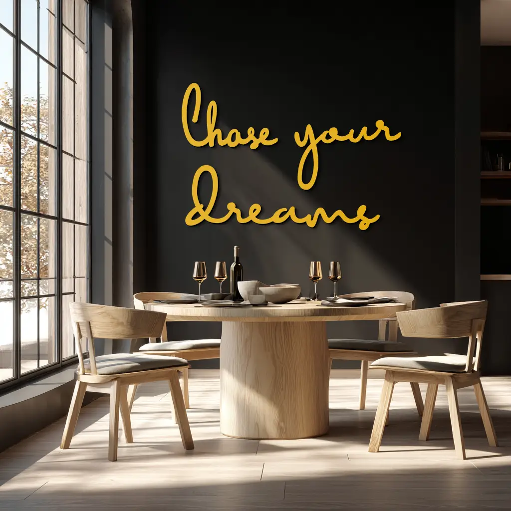 Chase Your Dreams Quote Metal Wall Art – Inspirational Word Sign in Black for Home and Office Decor- KAF454 by Enova Art
