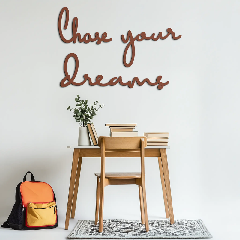 Chase Your Dreams Quote Metal Wall Art – Inspirational Word Sign in Black for Home and Office Decor- KAF454 by Enova Art