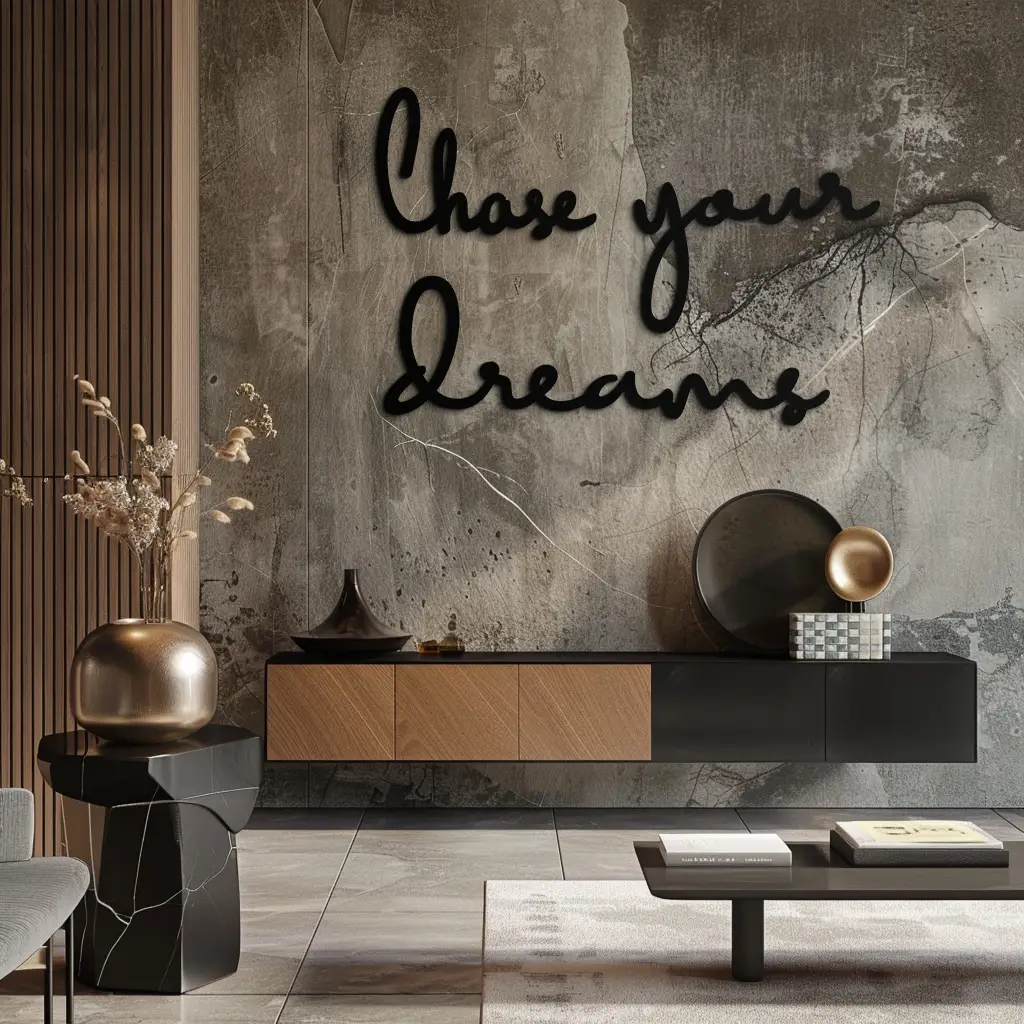 Chase Your Dreams Quote Metal Wall Art – Inspirational Word Sign in Black for Home and Office Decor- KAF454 by Enova Art